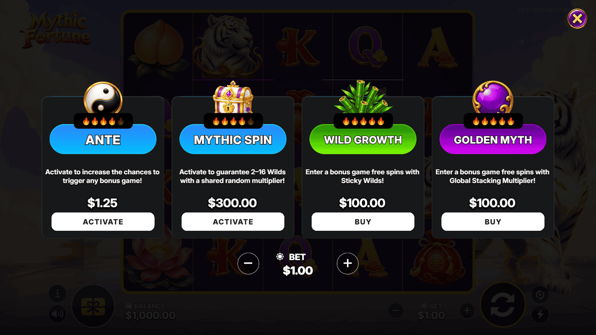 Mythic Fortune bonus buy menu