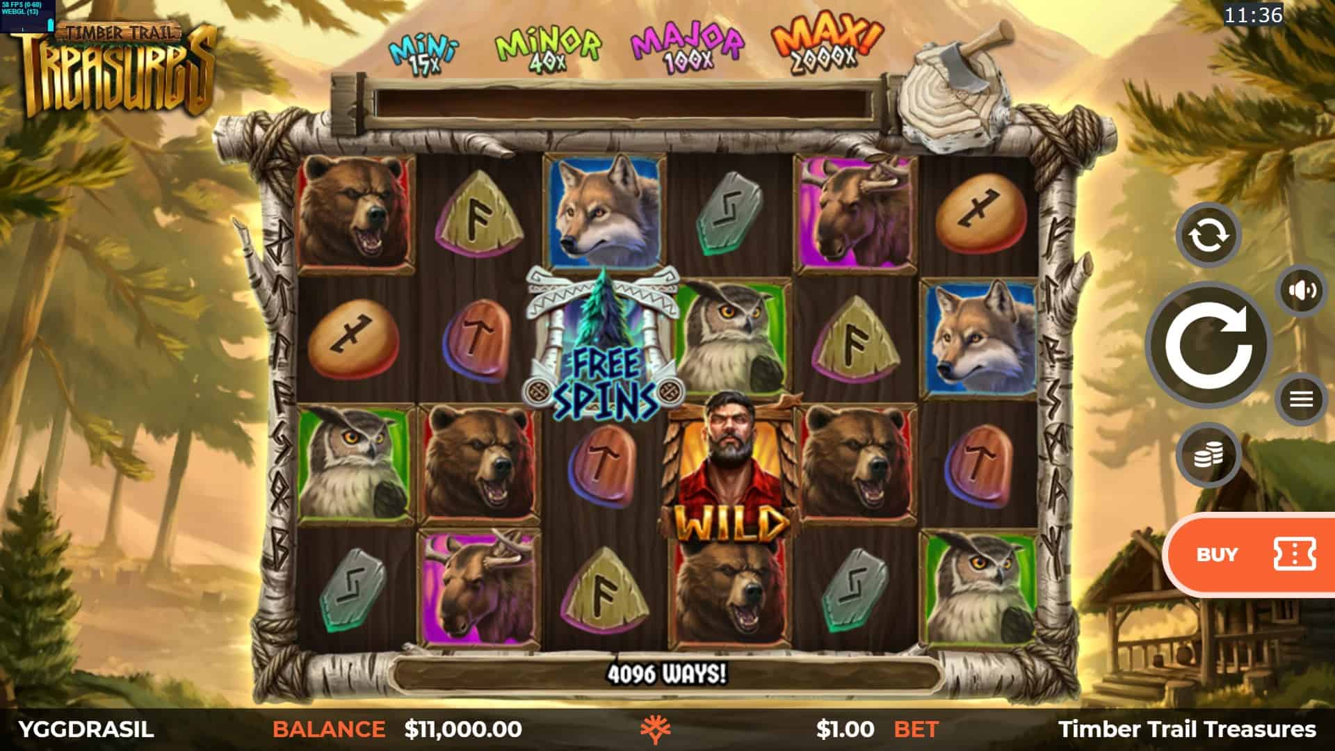 Timber Trail Treasures slot gameplay reels
