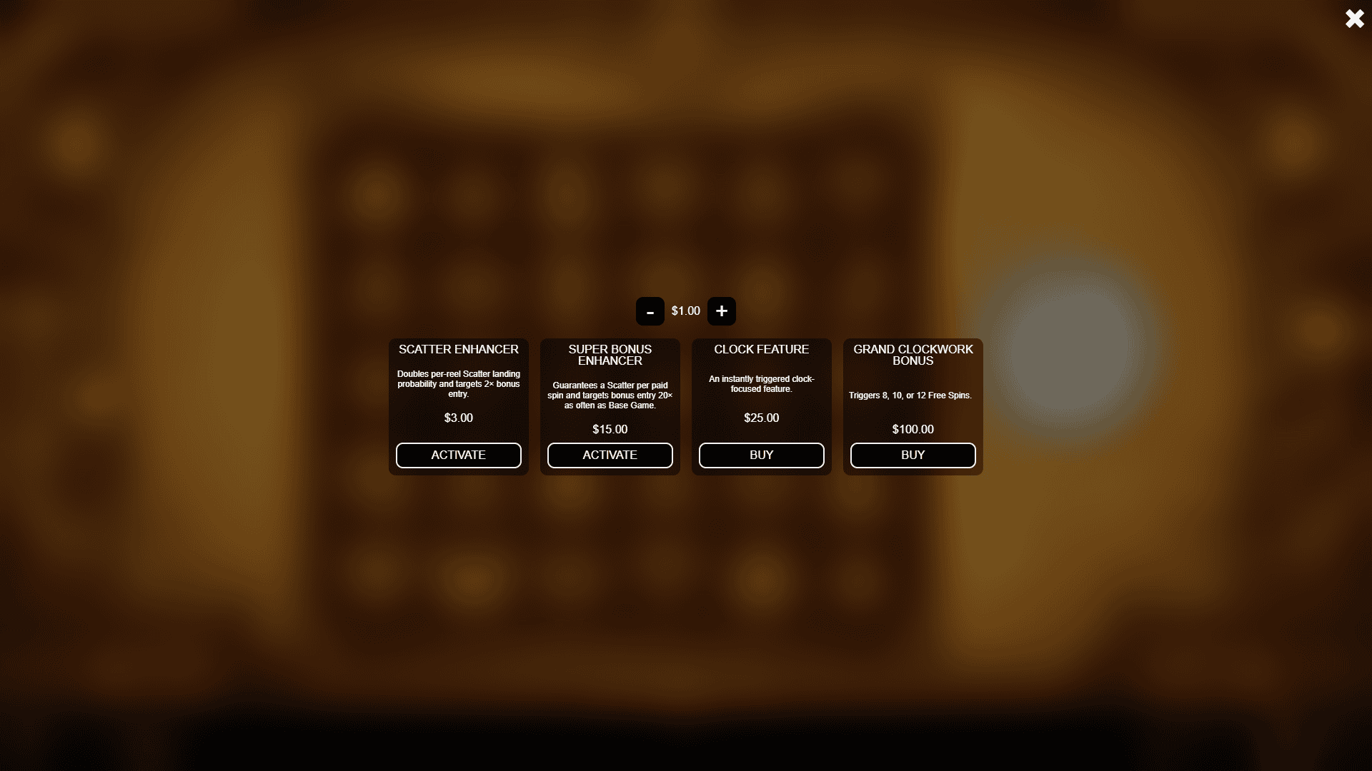 Like Clockwork bonus buy menu
