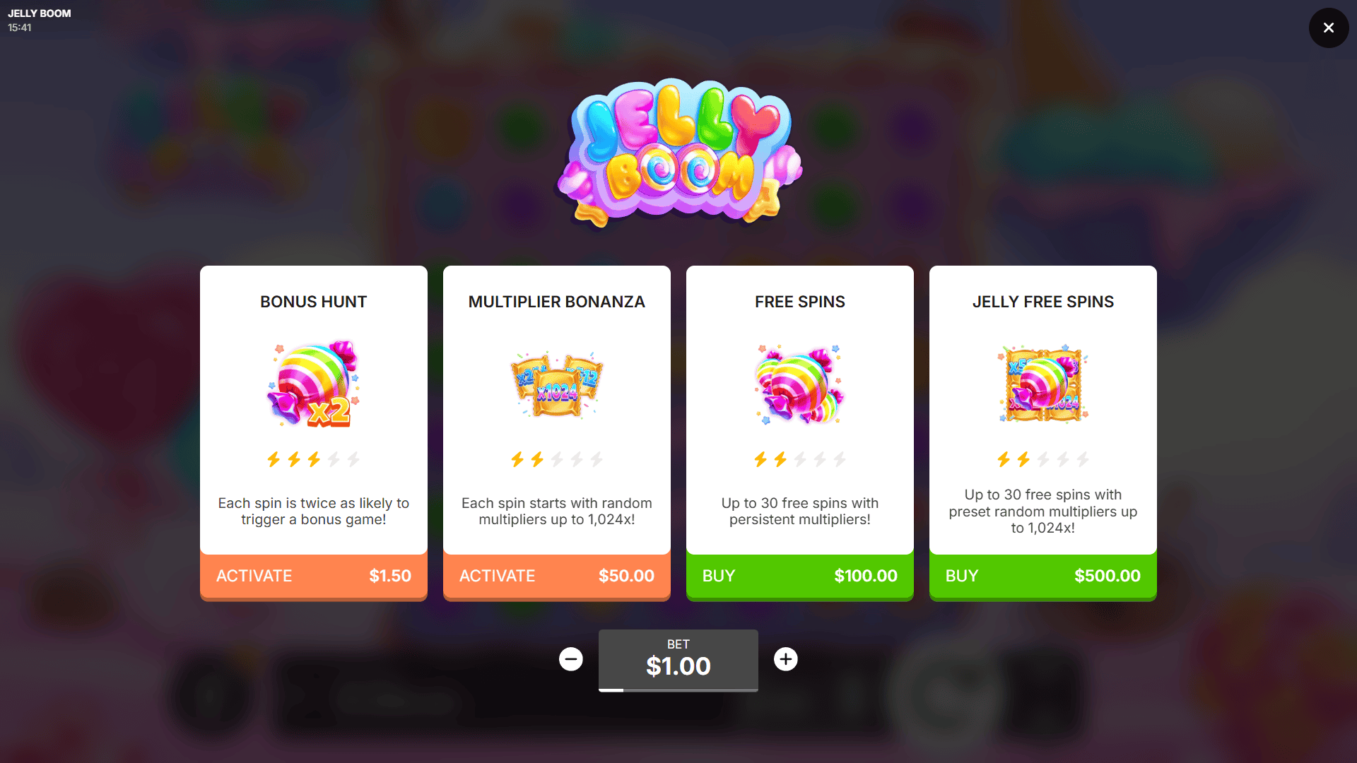 Jelly Boom bonus buy menu