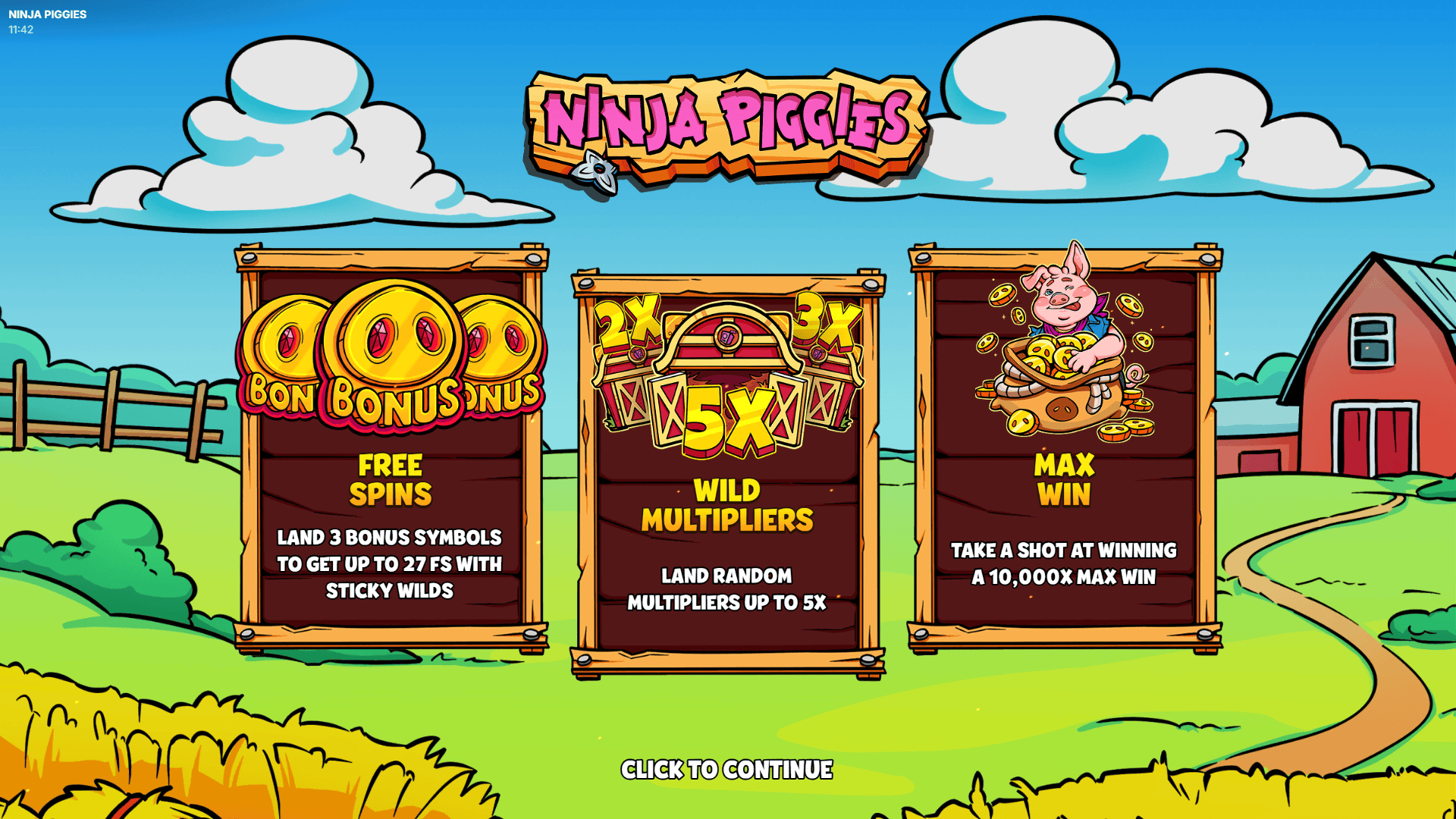 Ninja Piggies slot intro screen
