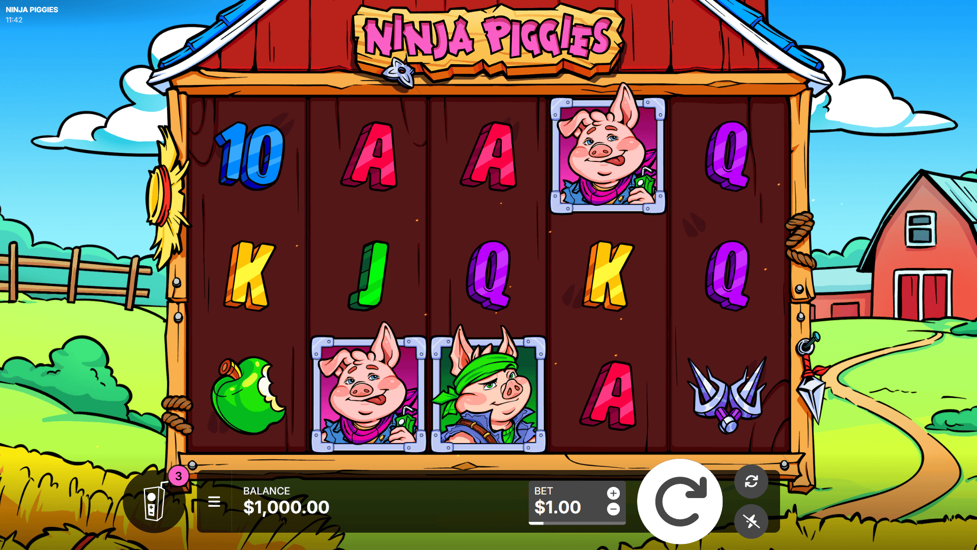 Ninja Piggies slot gameplay reels
