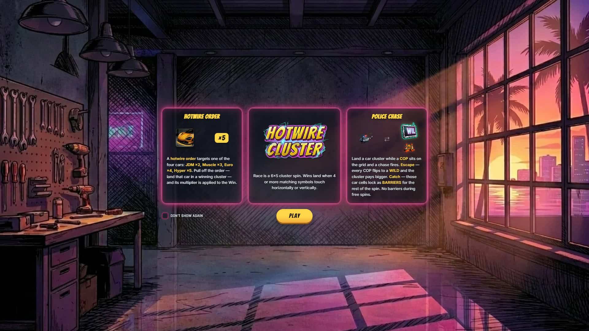 Hotwire Cluster slot intro screen