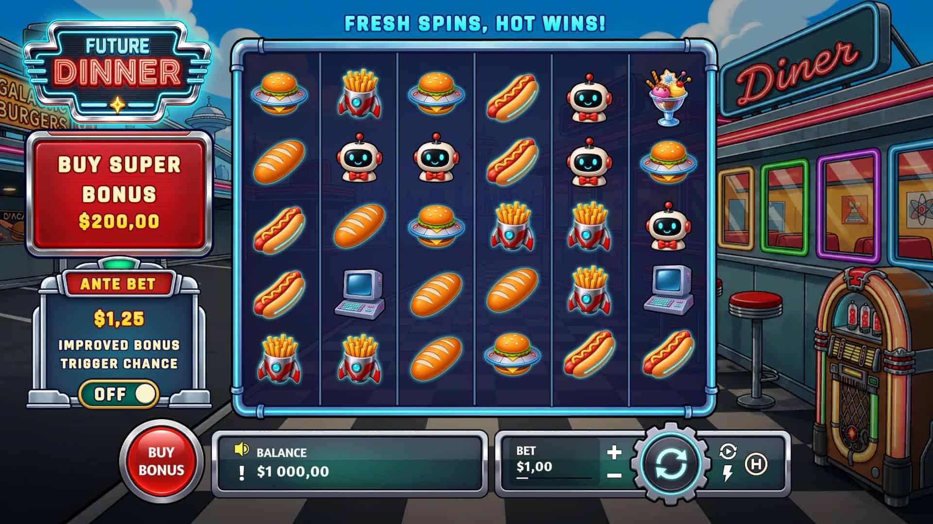 Future Dinner slot gameplay reels