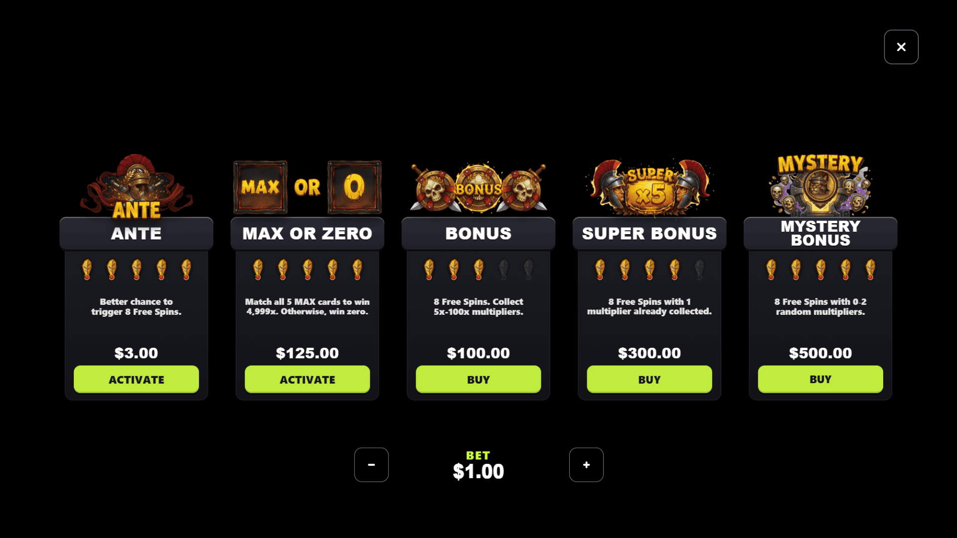 Fire of Rome bonus buy menu