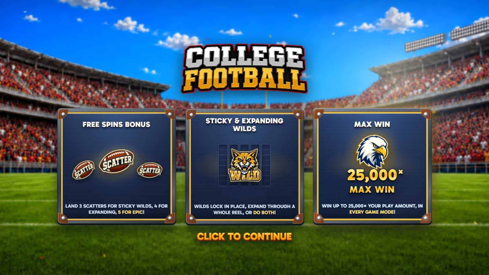 College Football slot intro screen