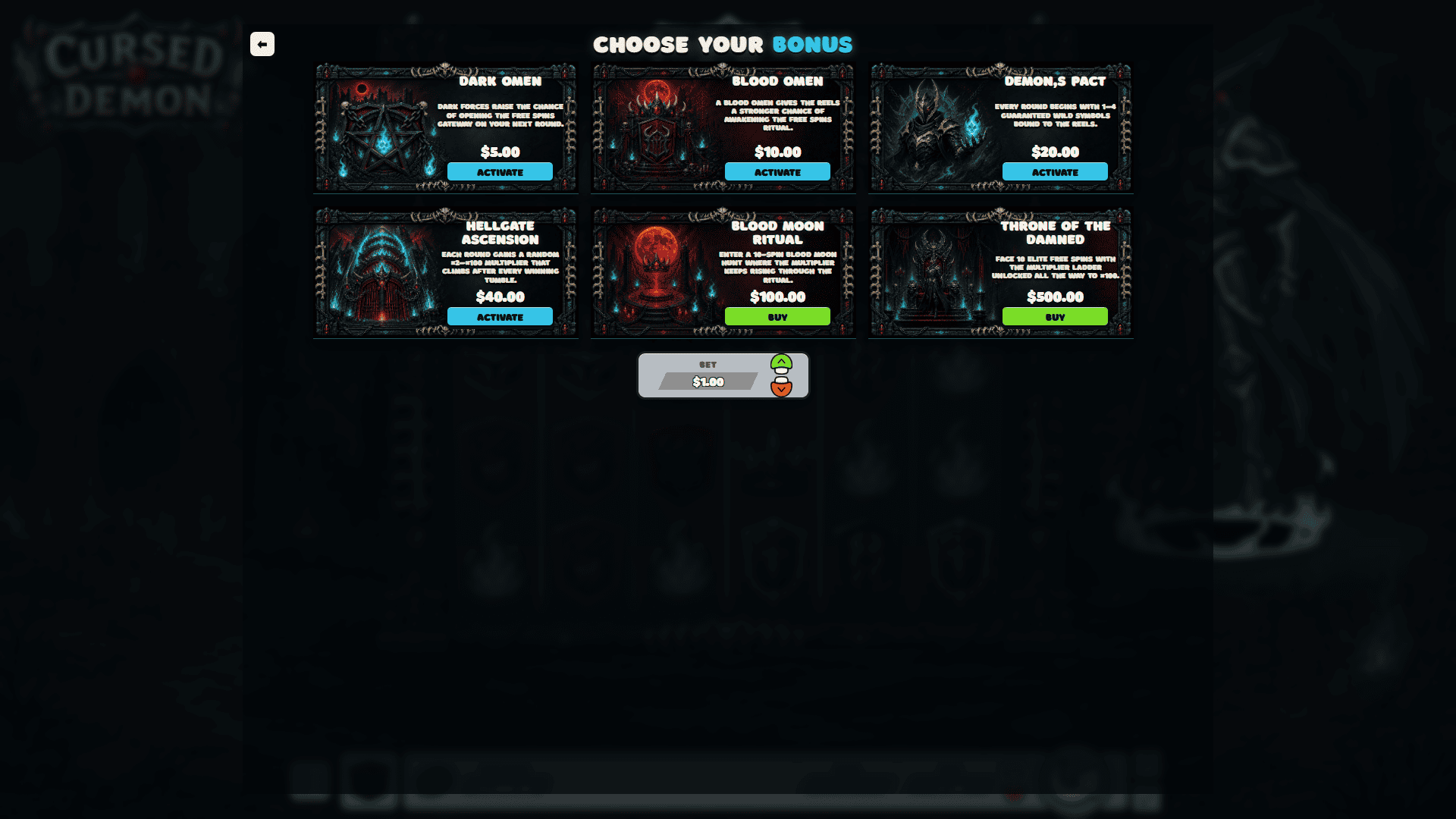Cursed Demon bonus buy menu