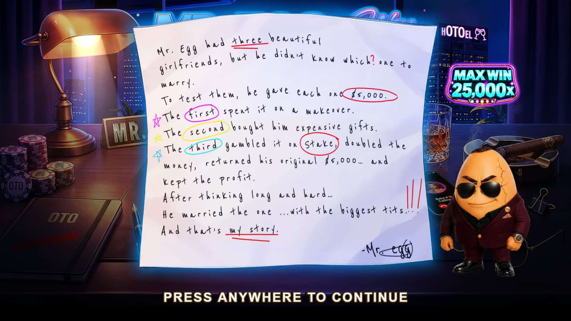 MR. Egg City slot intro screen