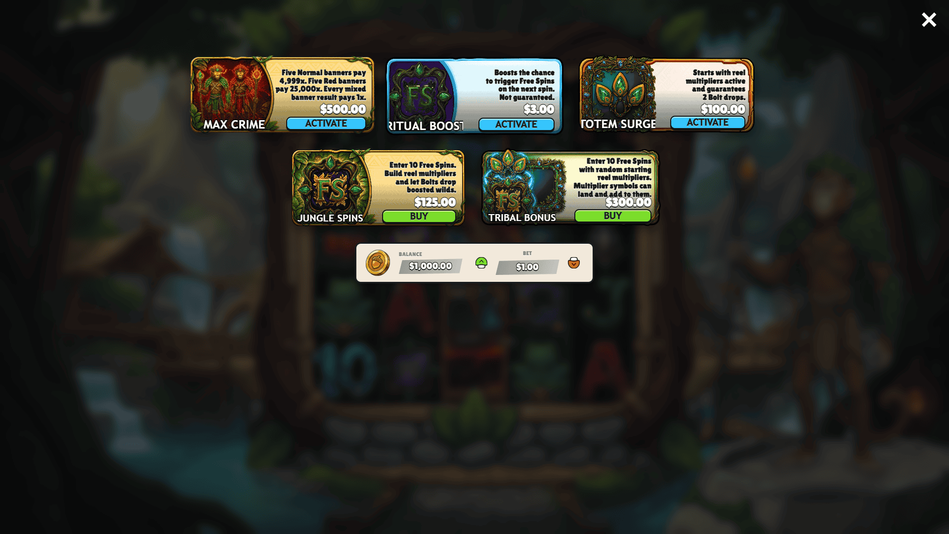 Tribal Crime bonus buy menu