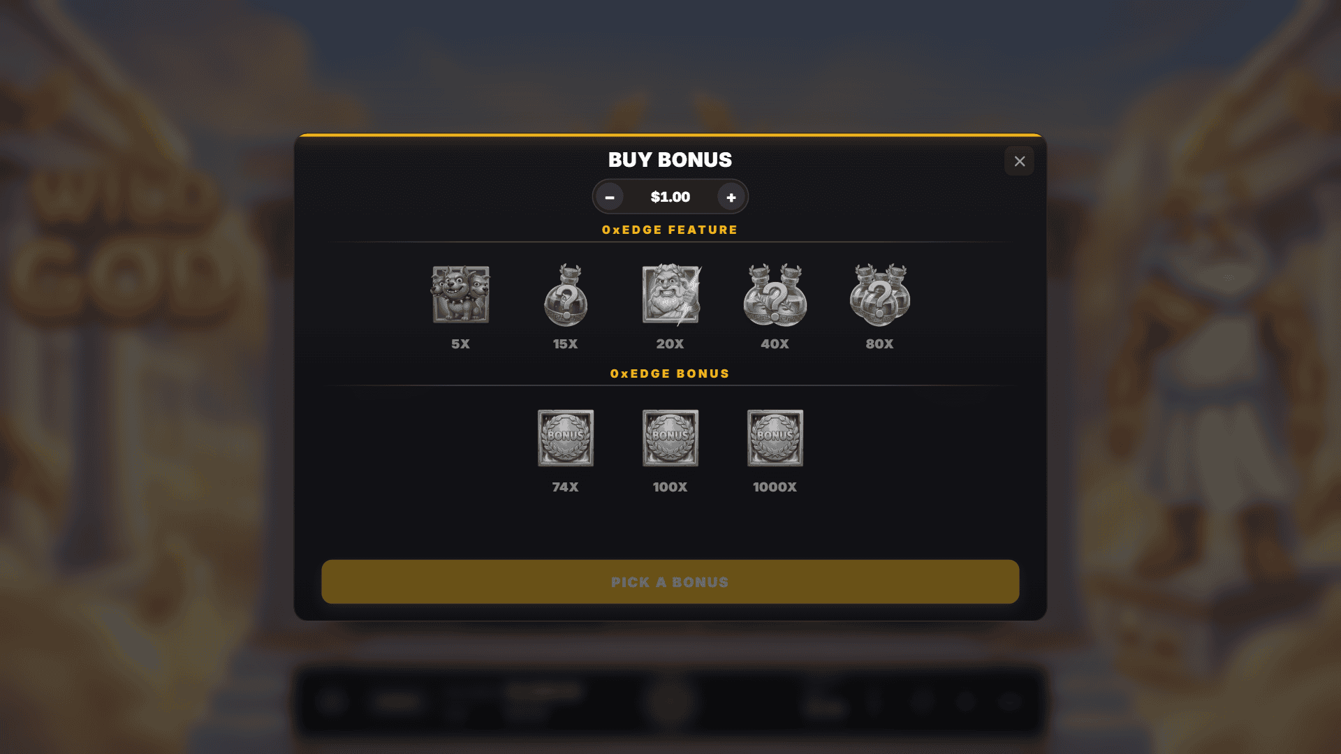 Wild God bonus buy menu