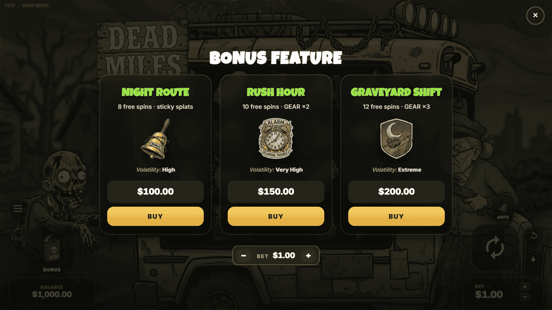 Dead Miles bonus buy menu