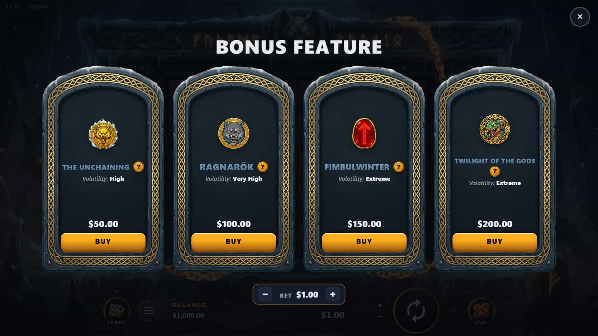 Fenrir bonus buy menu