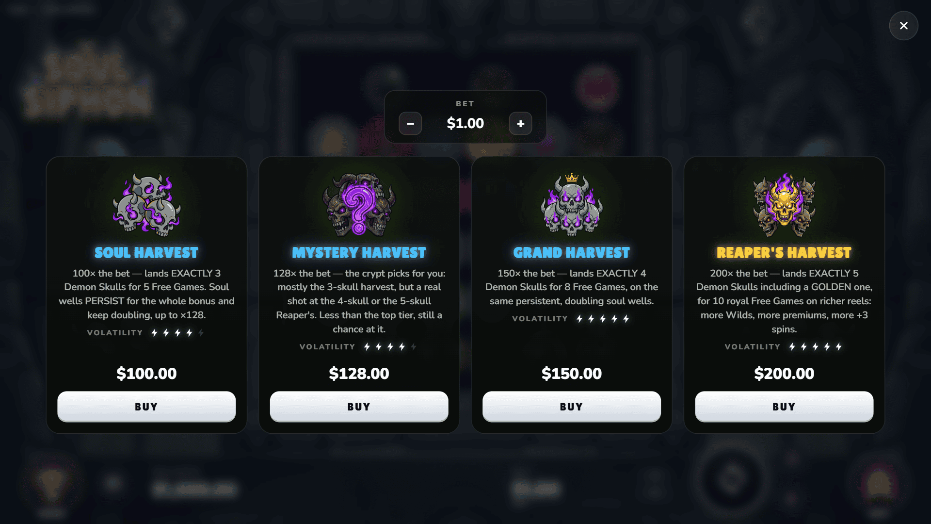 Soul Siphon bonus buy menu