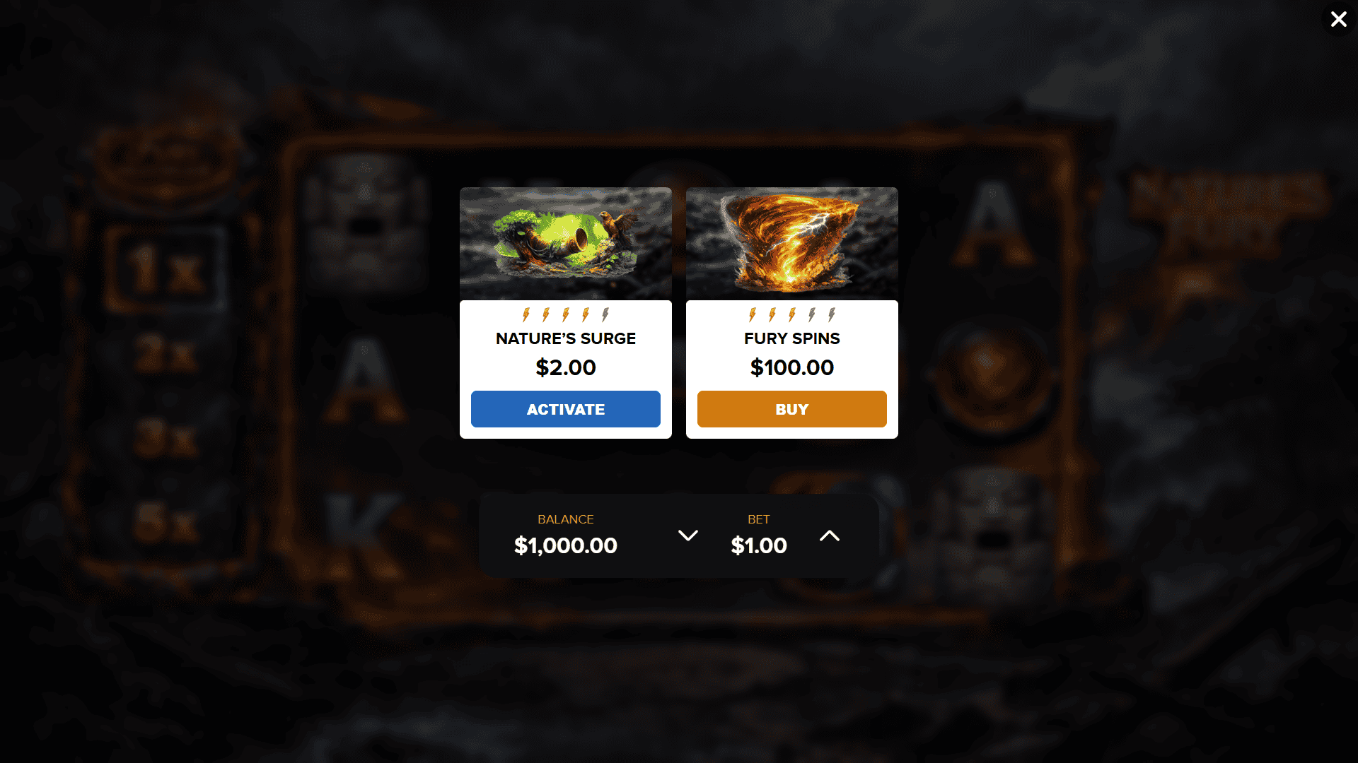 Natures Fury bonus buy menu