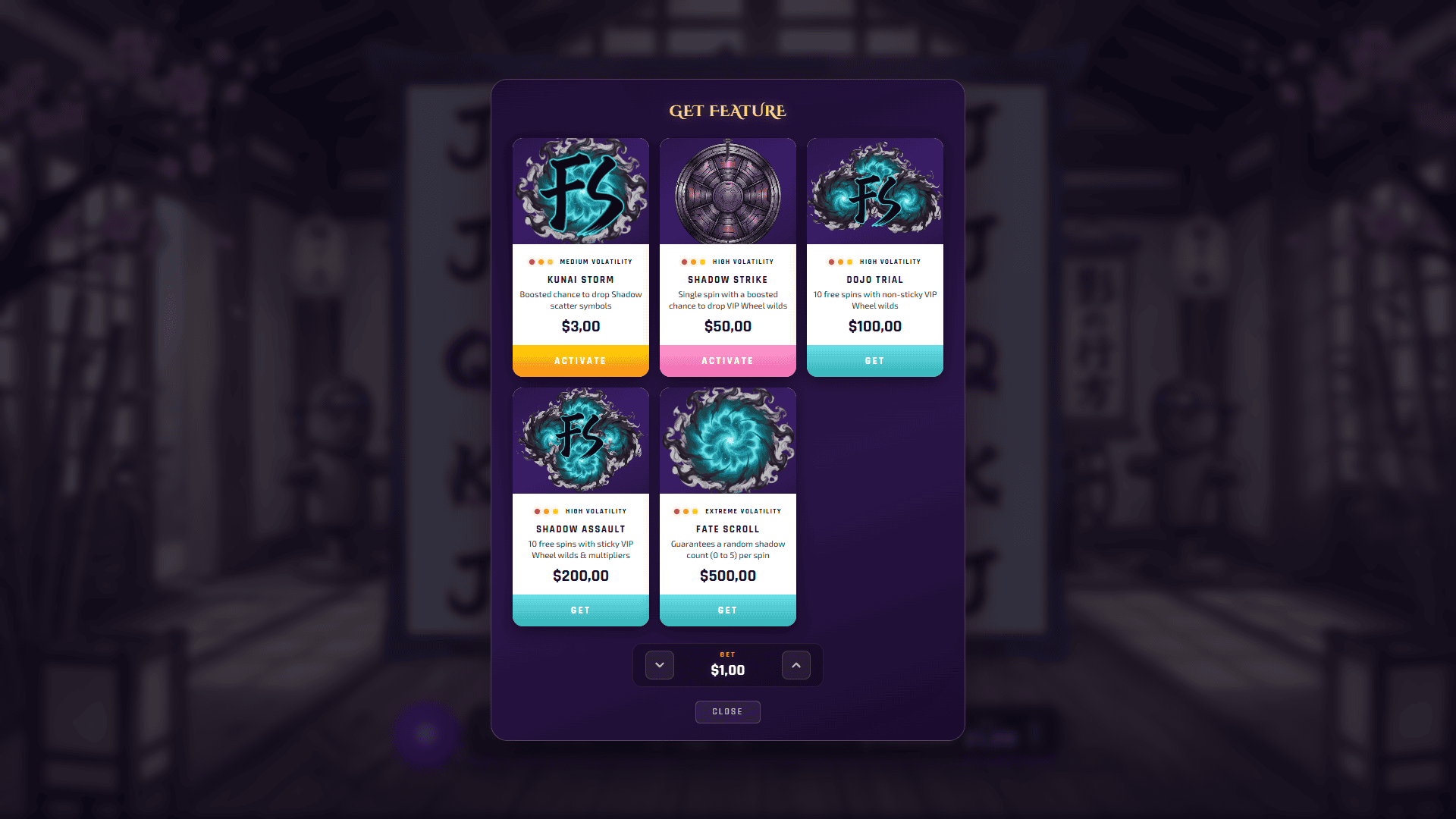 Ninja Shadow bonus buy menu