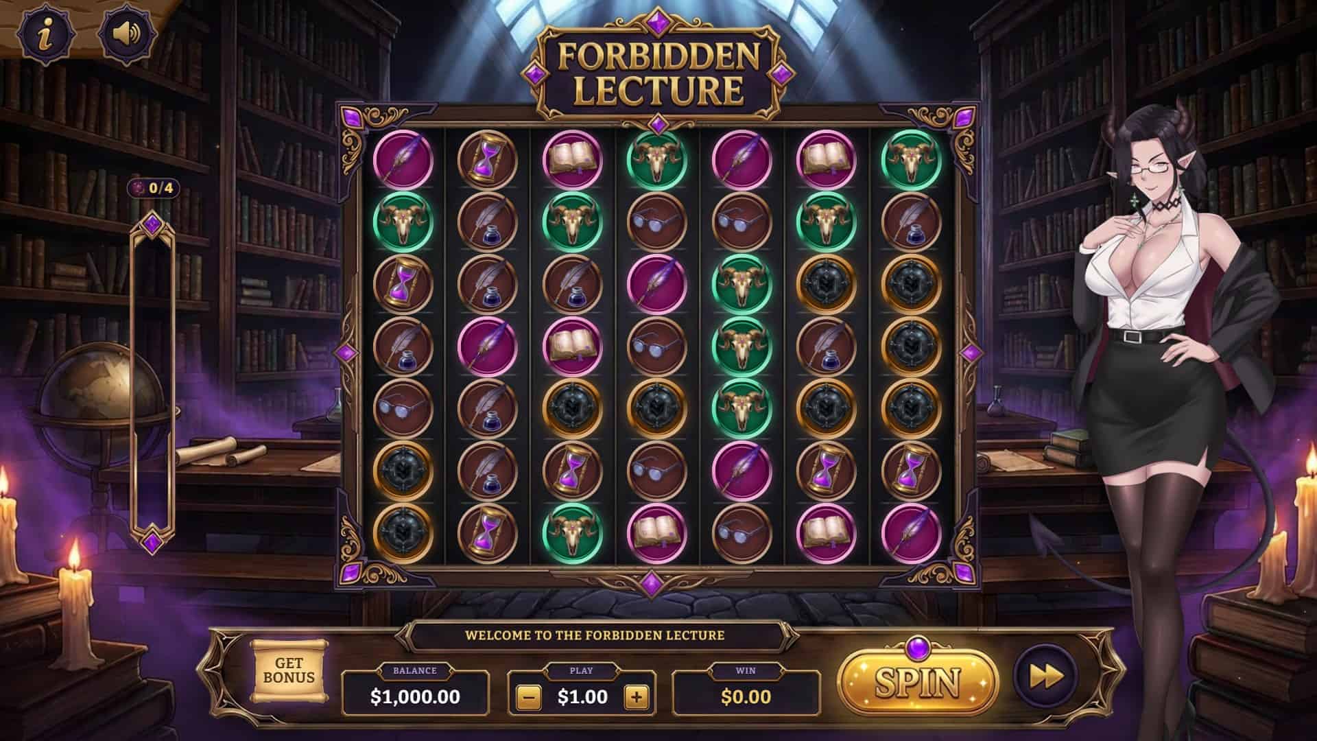 Forbidden Lecture slot gameplay reels