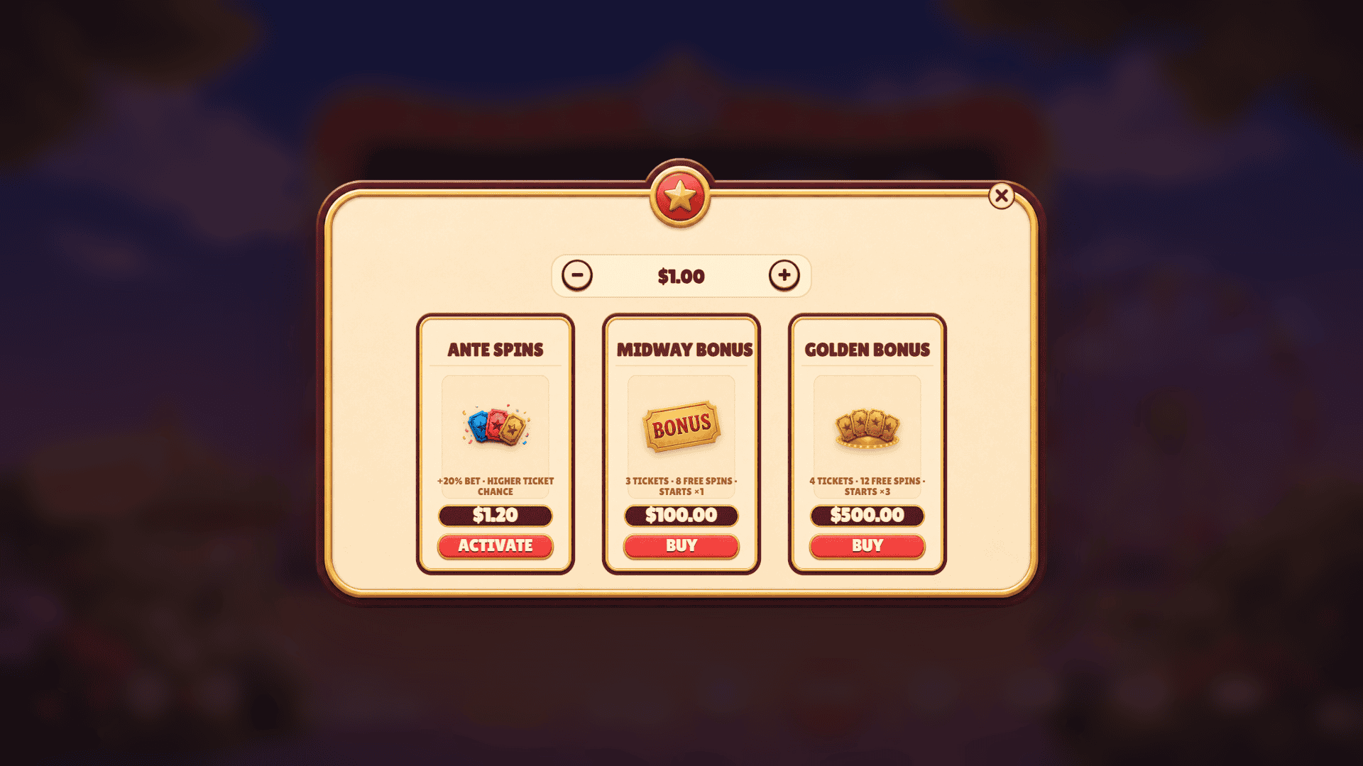 The Golden Midway bonus buy menu