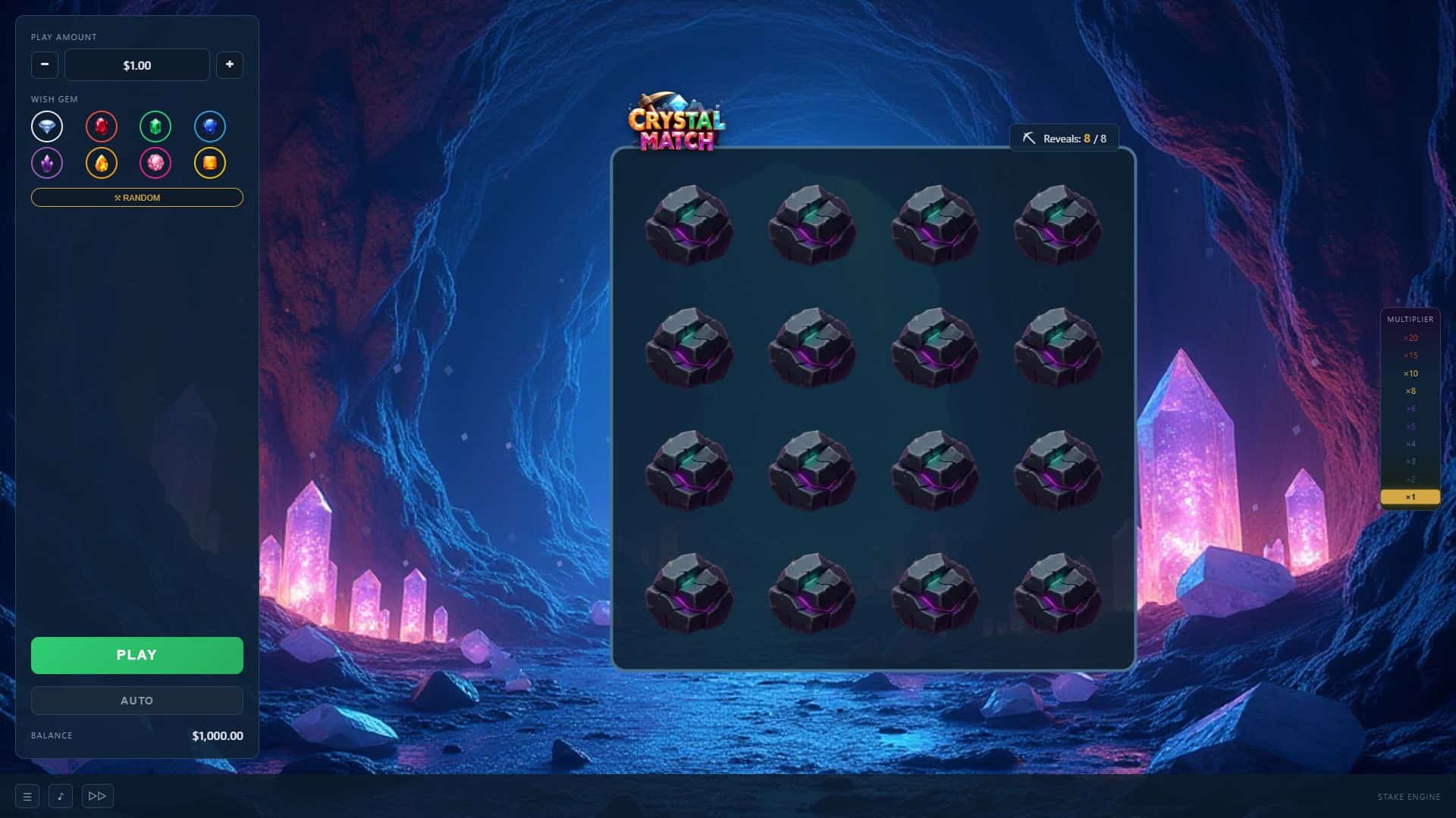 Crystal Match slot gameplay reels