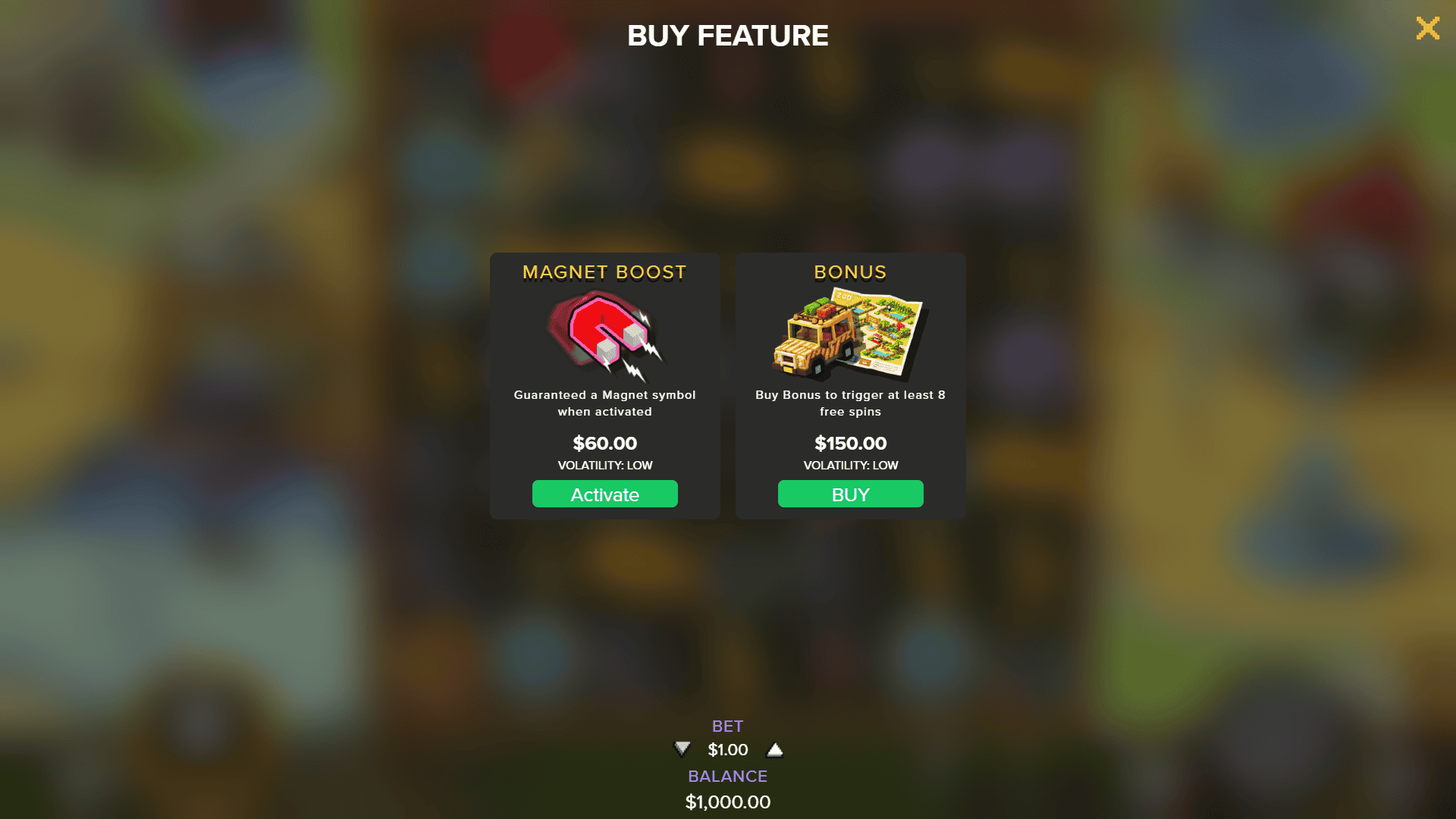 Blocky Zoo bonus buy menu