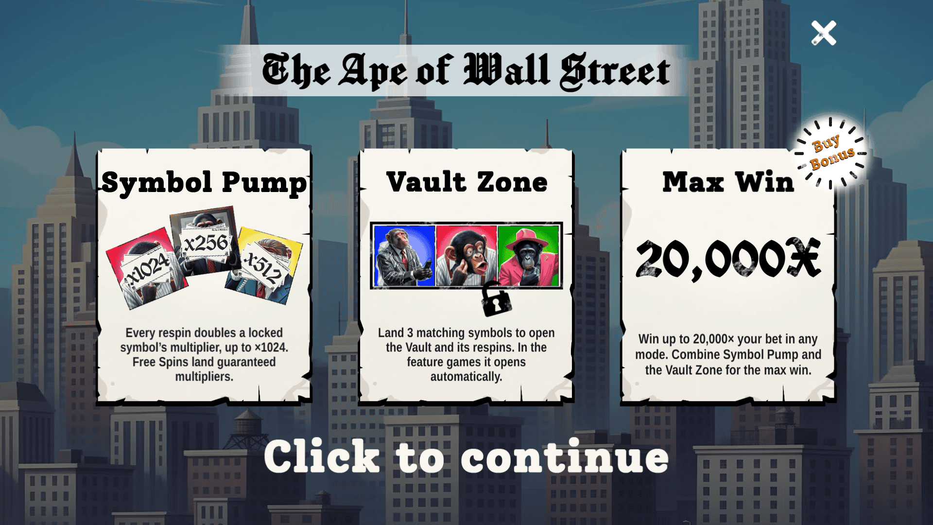 The Ape of Wall Street slot intro screen