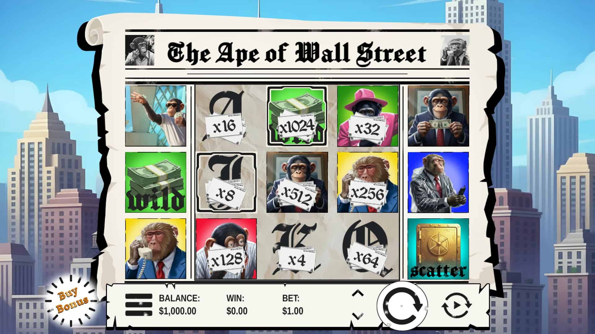 The Ape of Wall Street slot gameplay reels