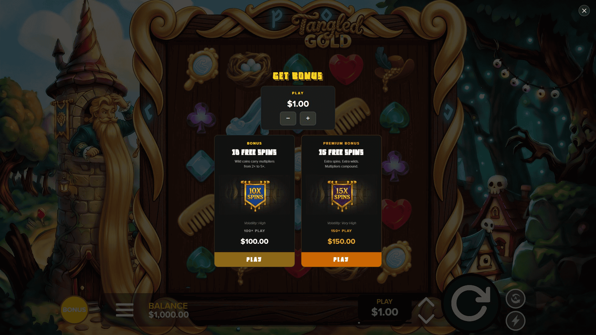 Tangled Gold bonus buy menu