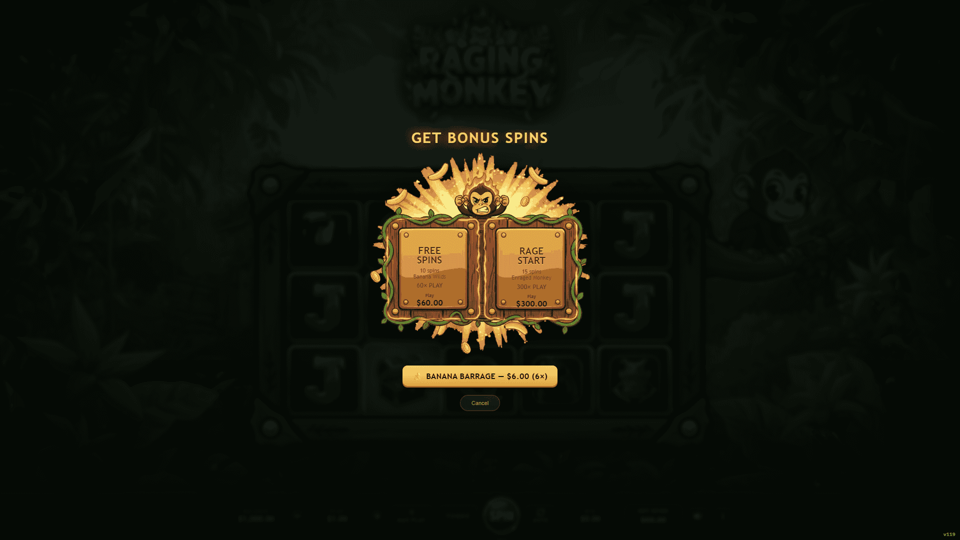 Raging Monkey bonus buy menu