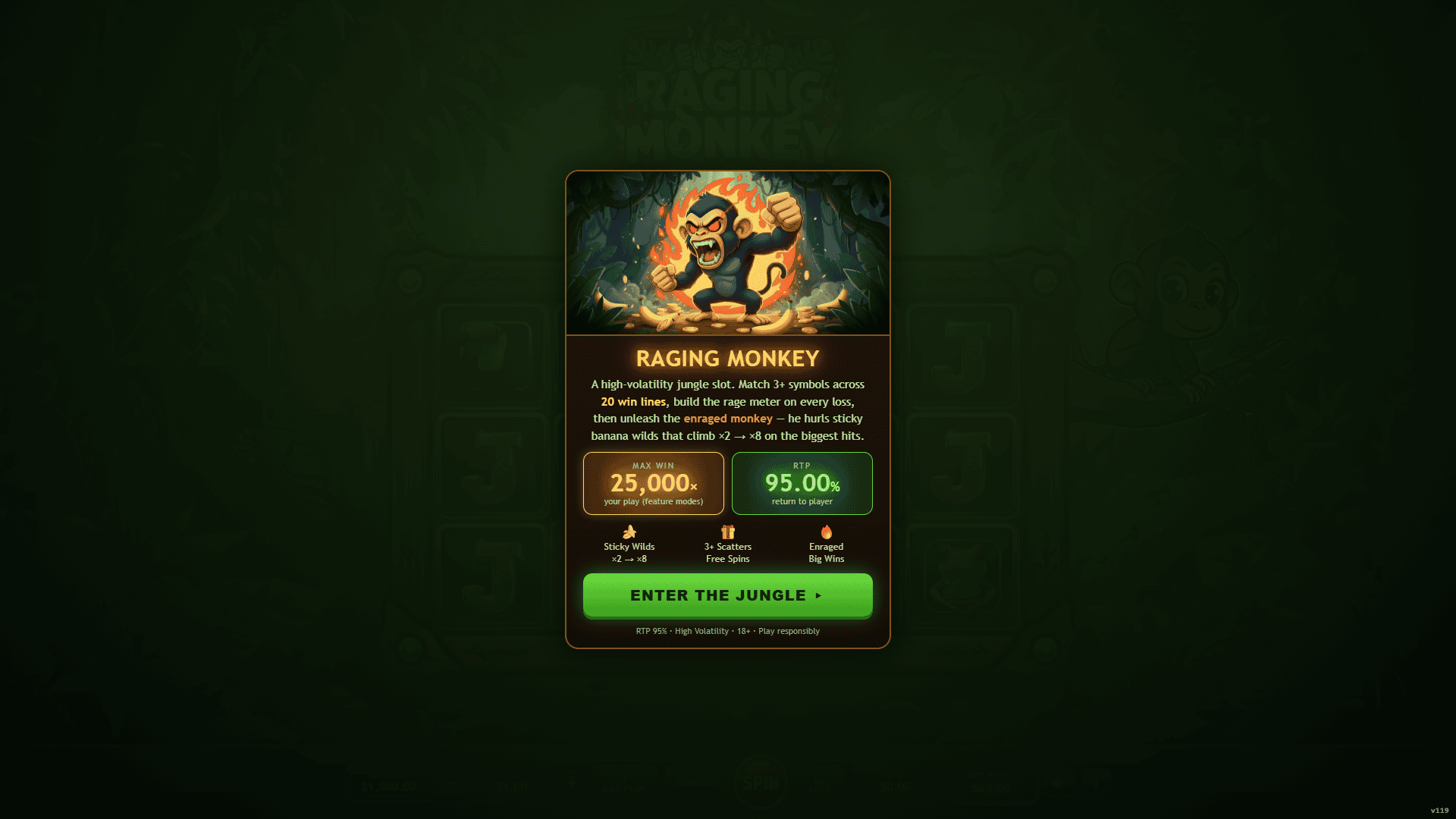 Raging Monkey slot intro screen