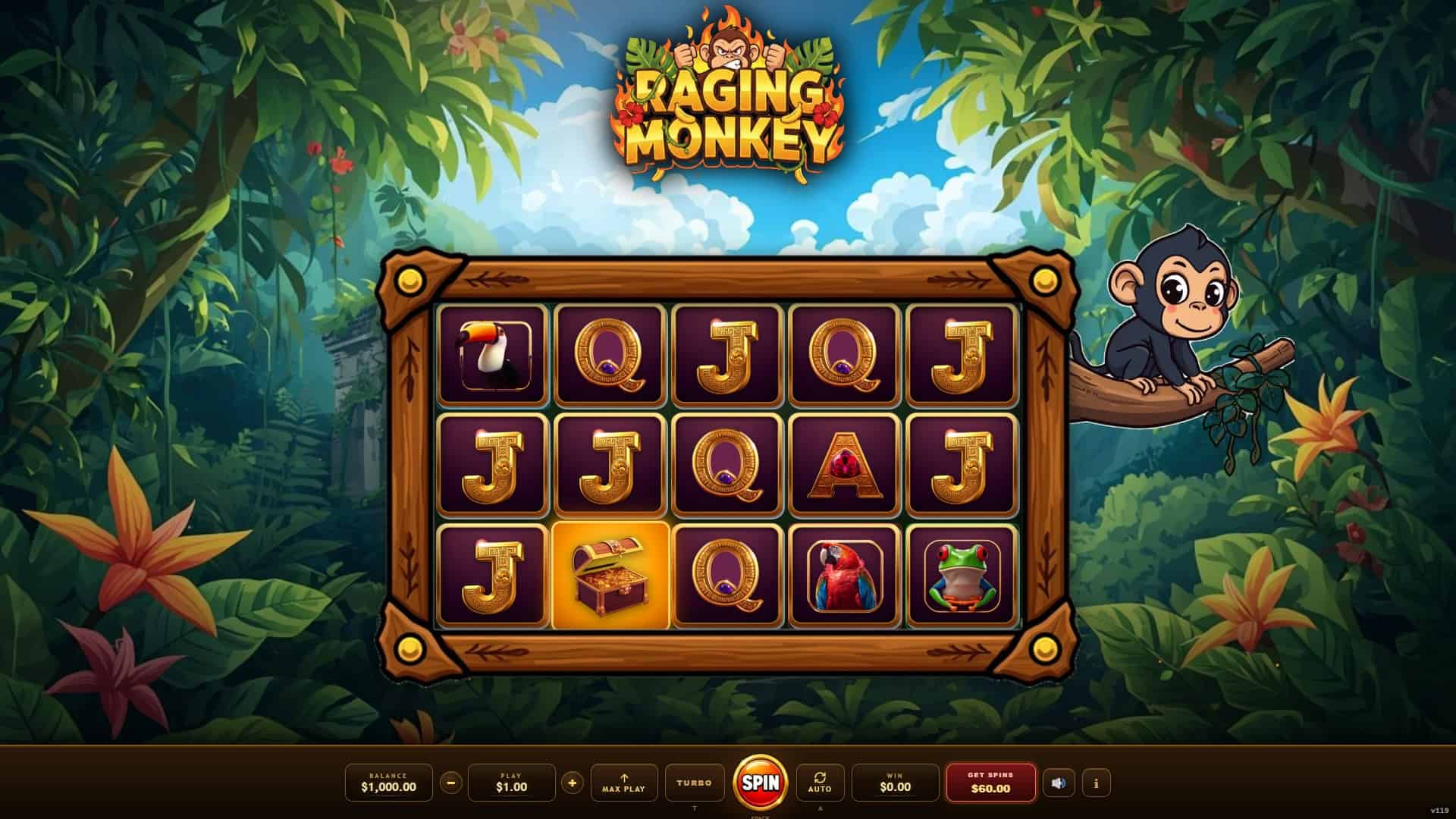 Raging Monkey slot gameplay reels