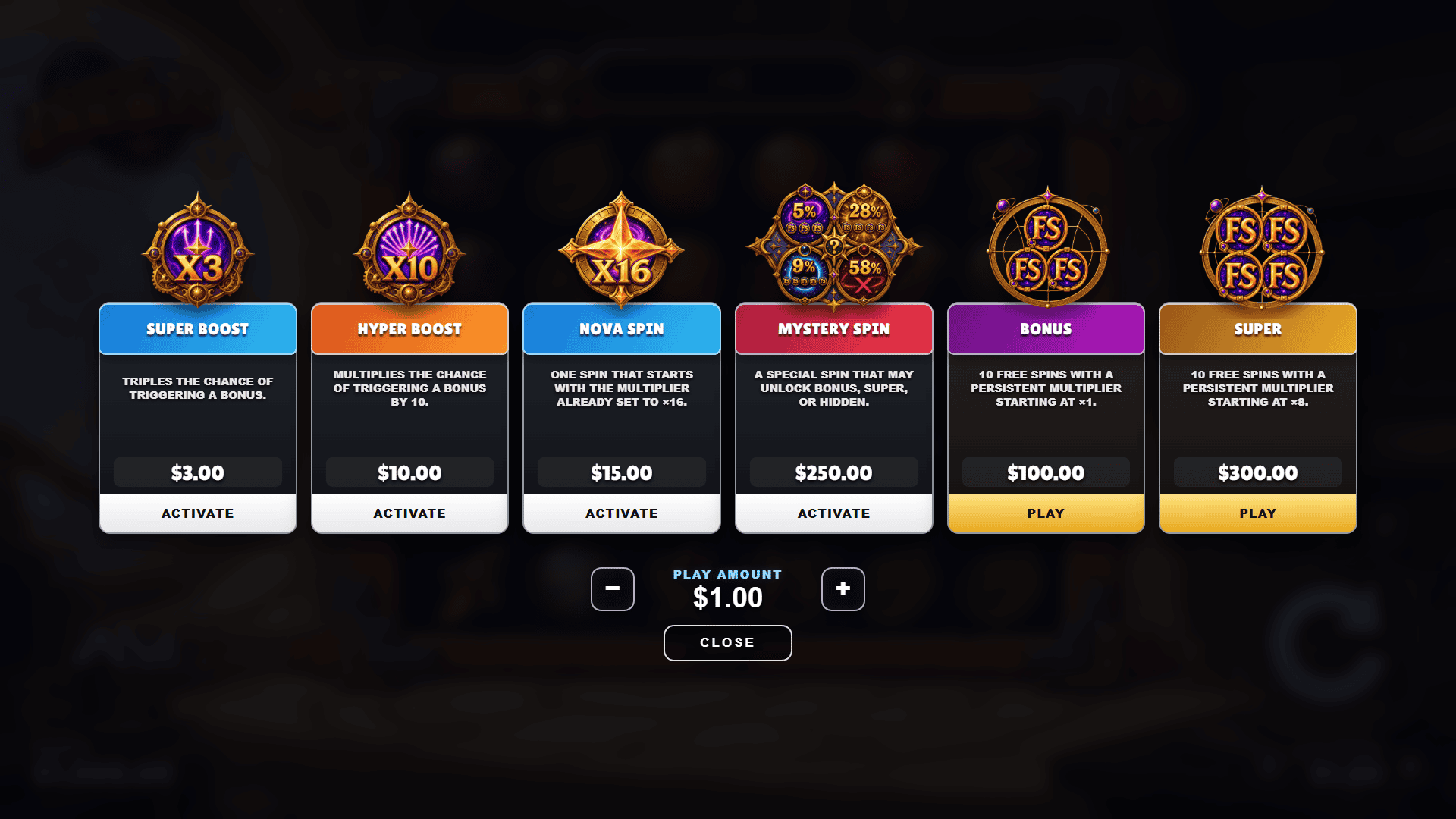 Cosmic Doubles bonus buy menu