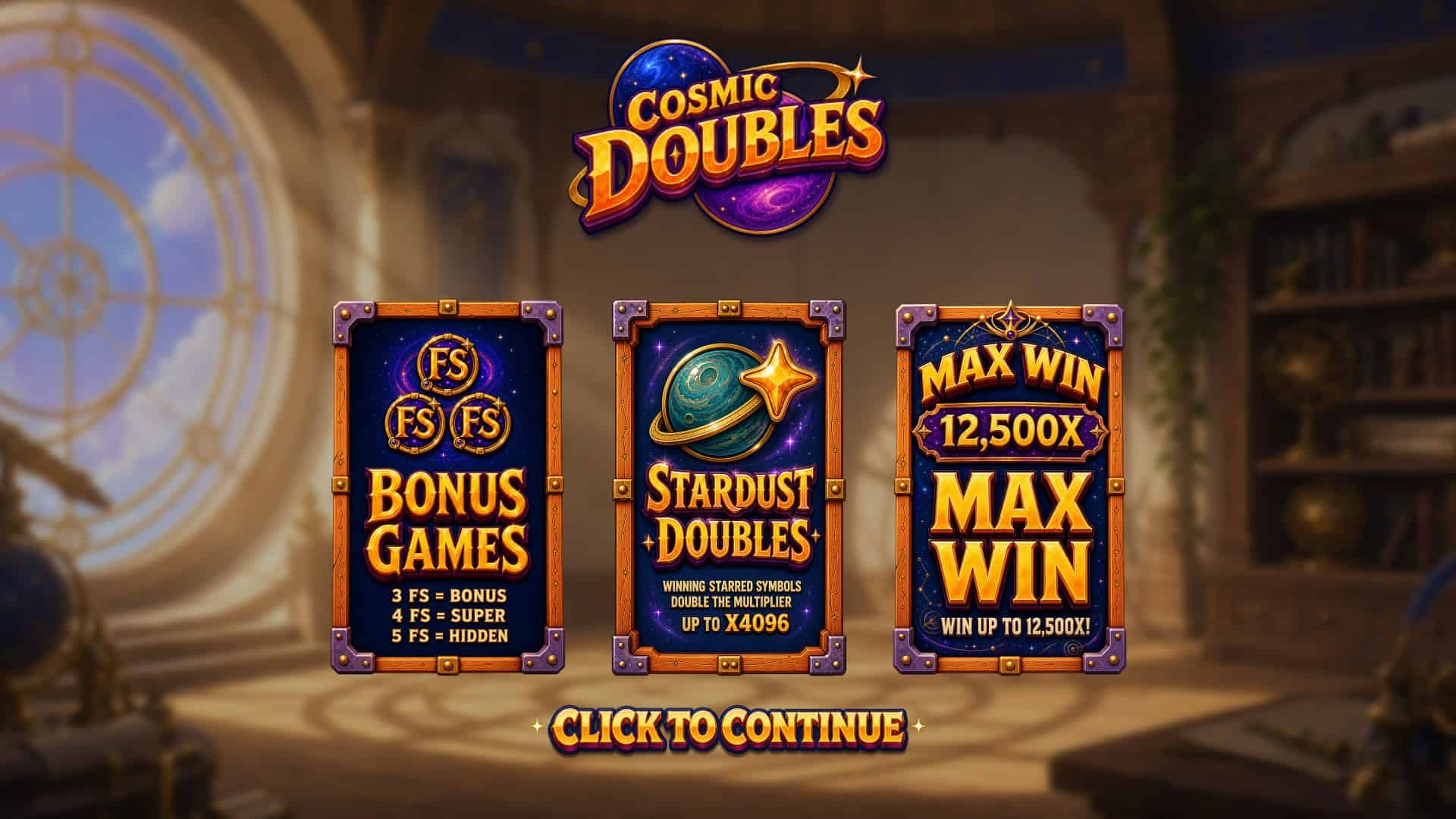 Cosmic Doubles slot intro screen
