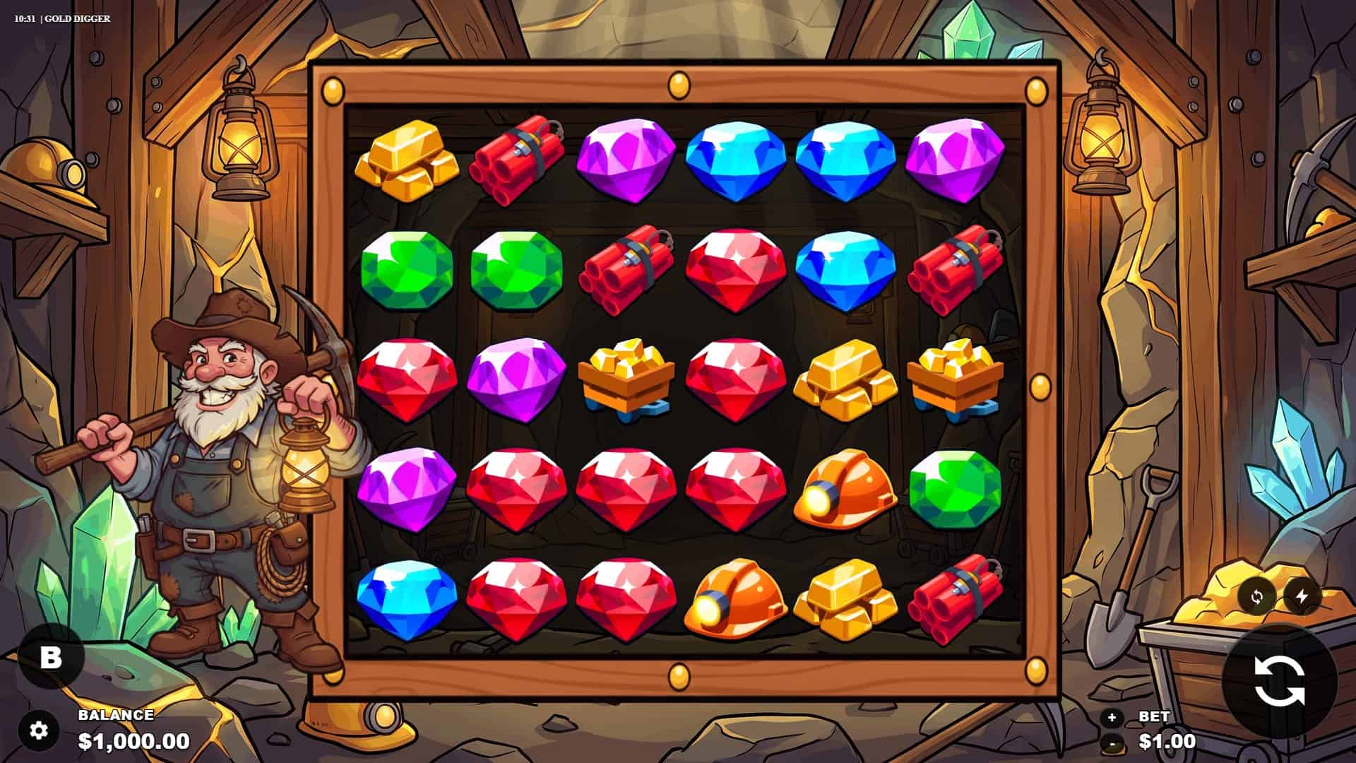 Gold Digger slot gameplay reels