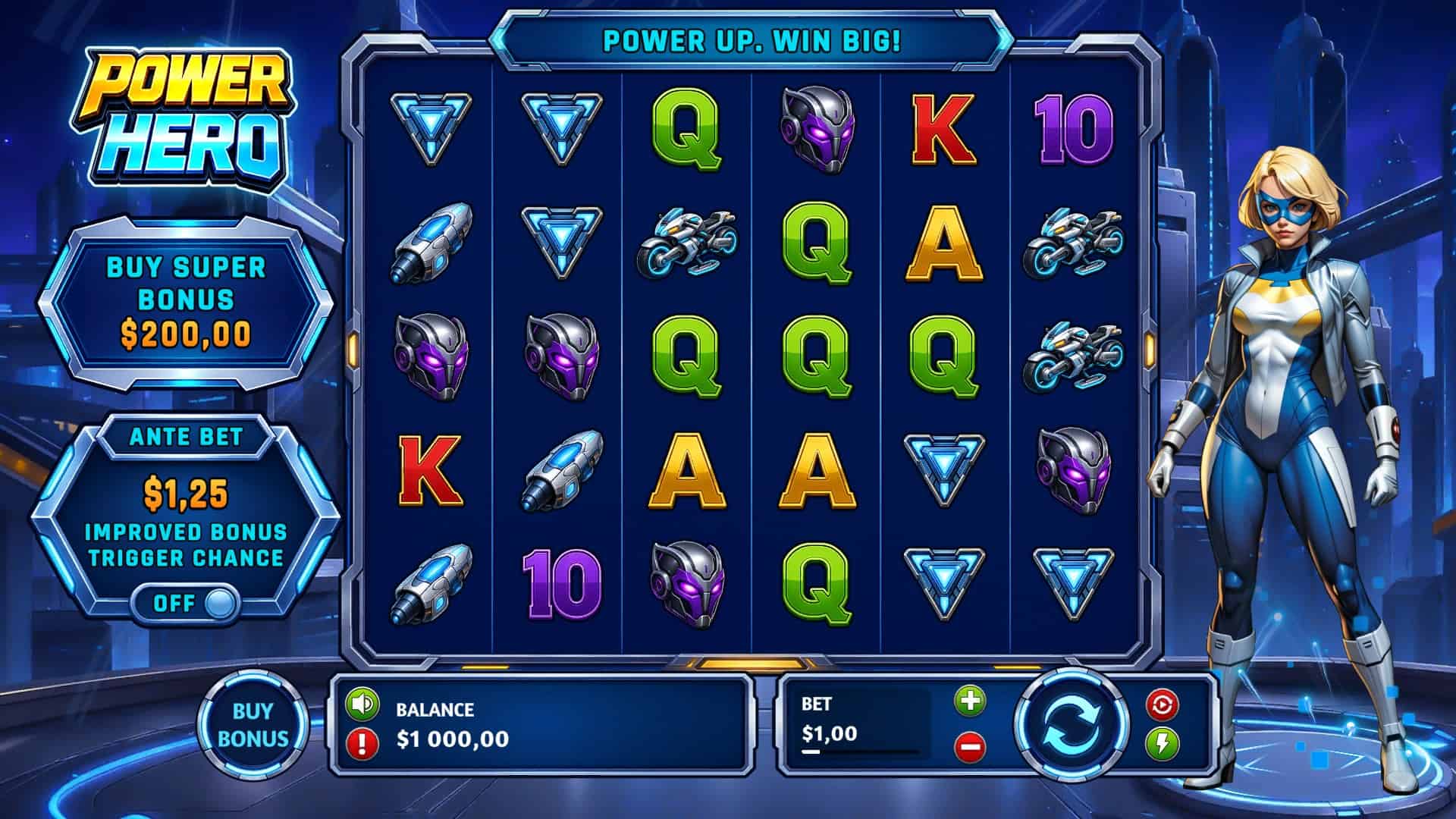 Power Hero slot gameplay reels