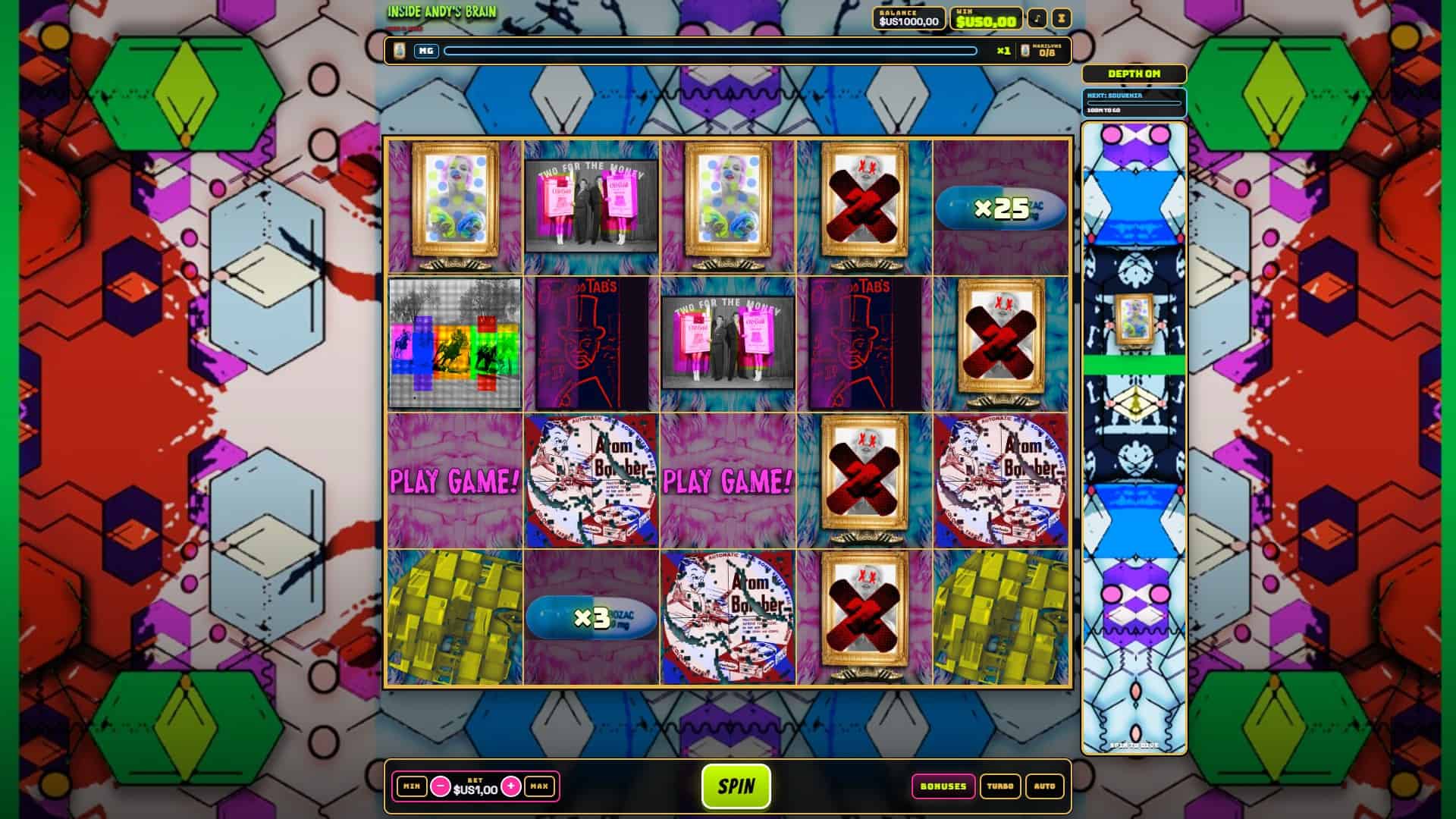 Inside Andy's Brain slot gameplay reels