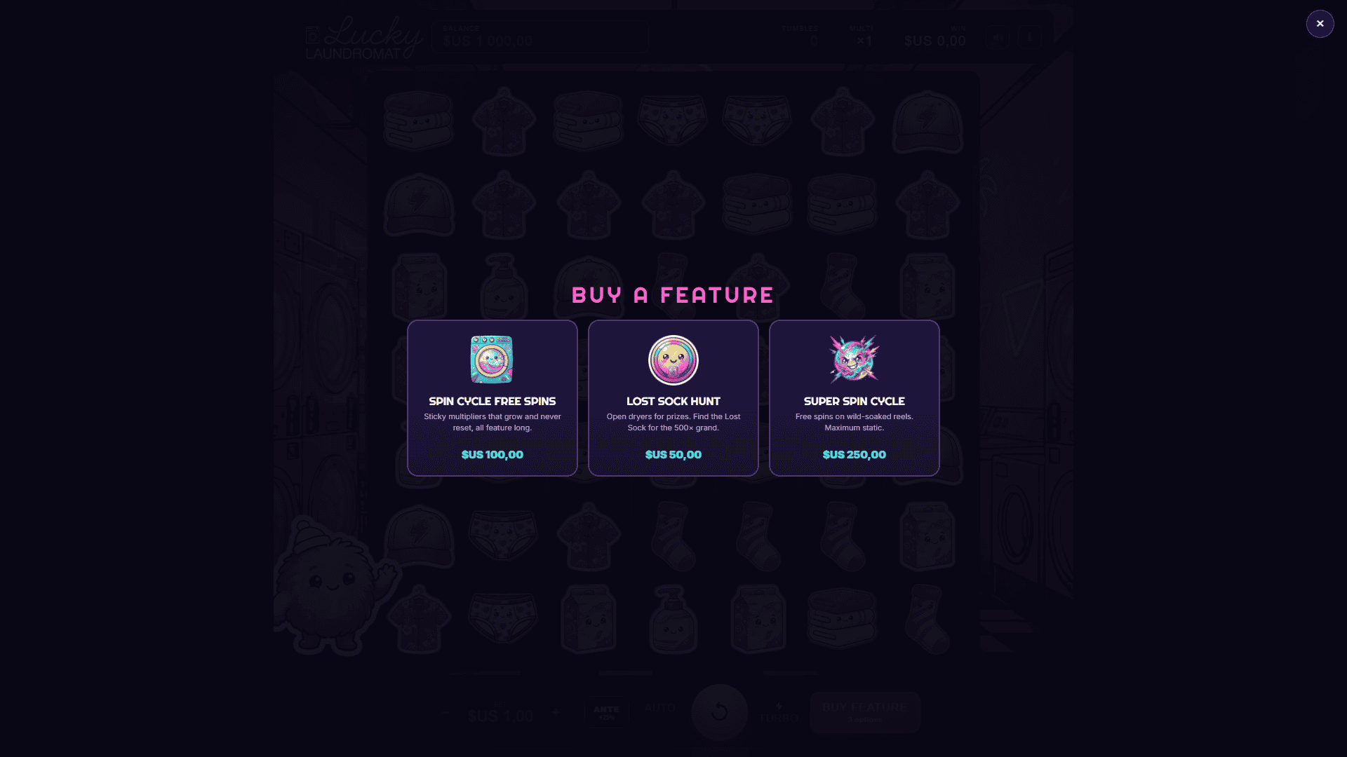 Lucky Laundromat bonus buy menu