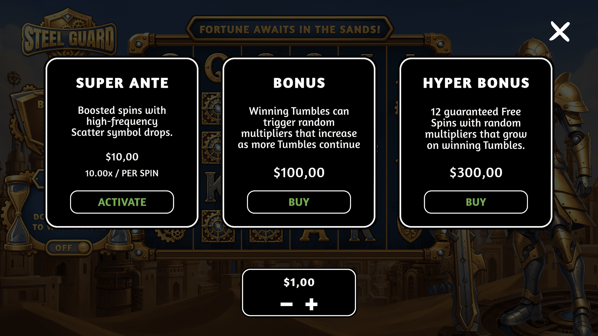 Steel Guard bonus buy menu