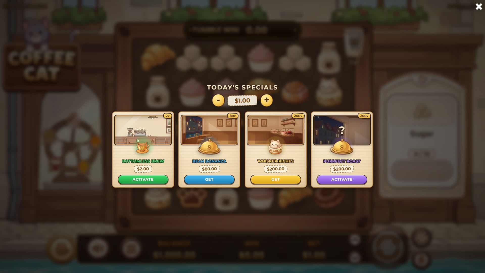 Coffee Cat bonus buy menu
