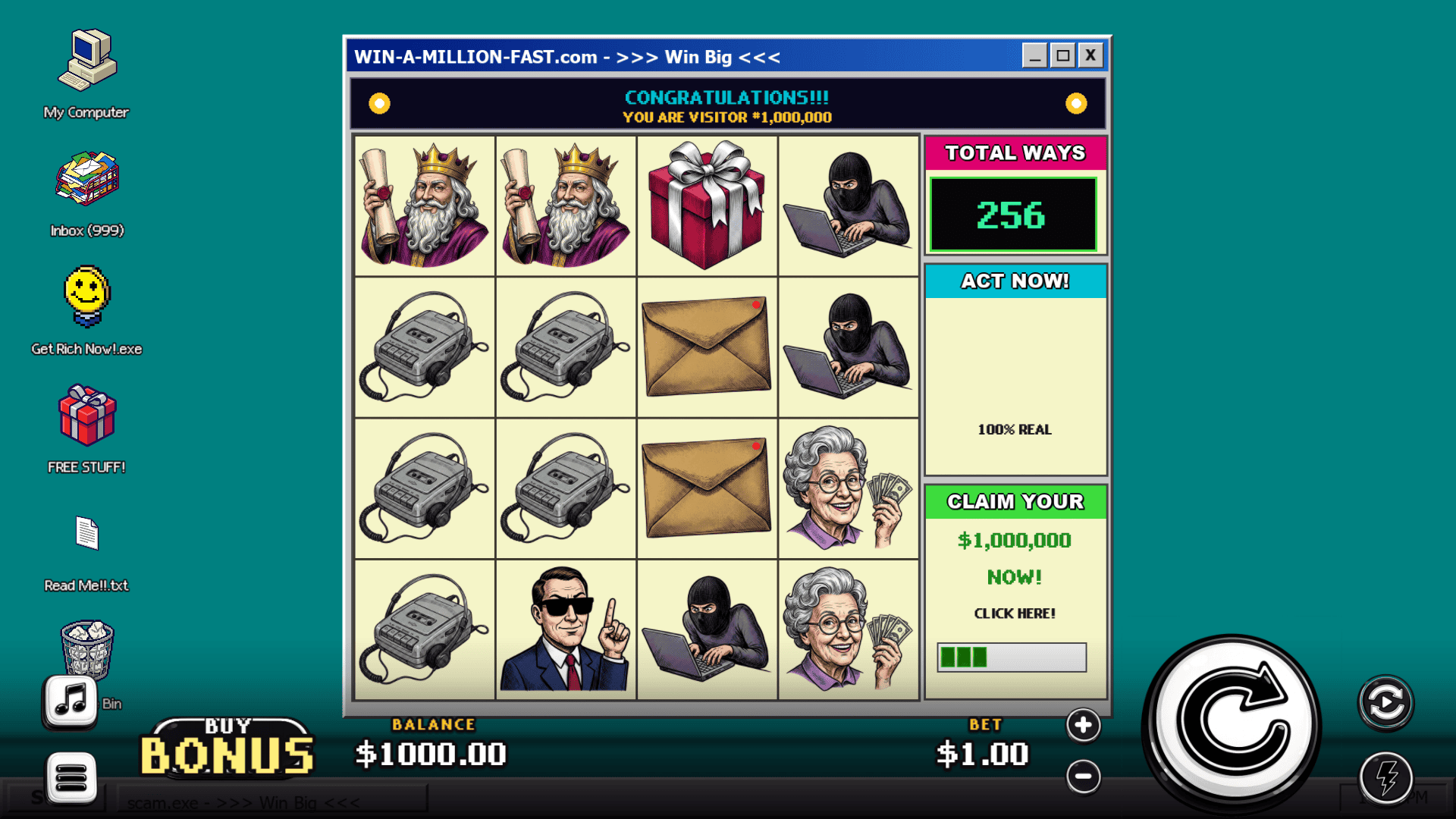 SCAM.EXE slot gameplay reels