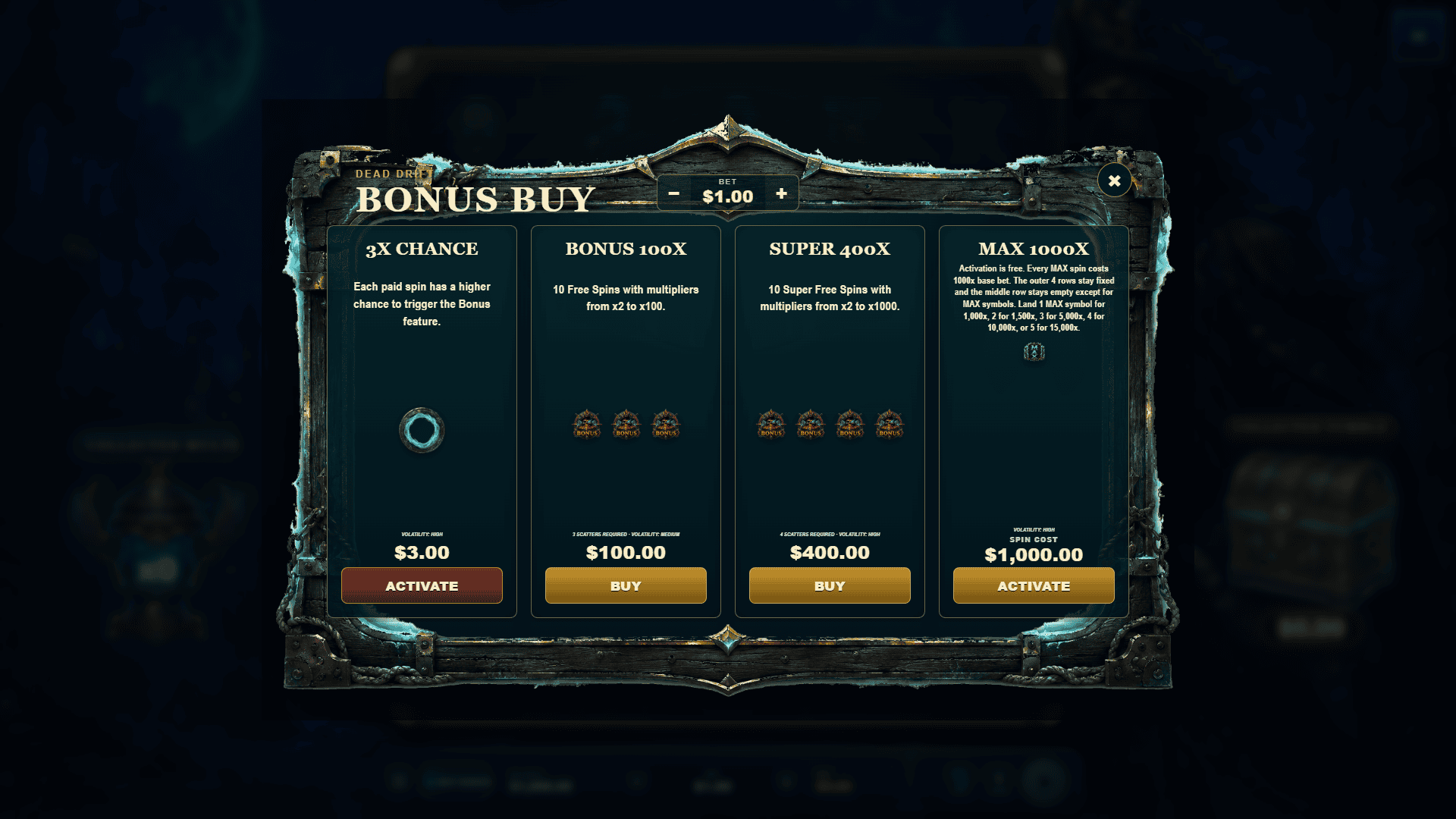 Dead Drift bonus buy menu