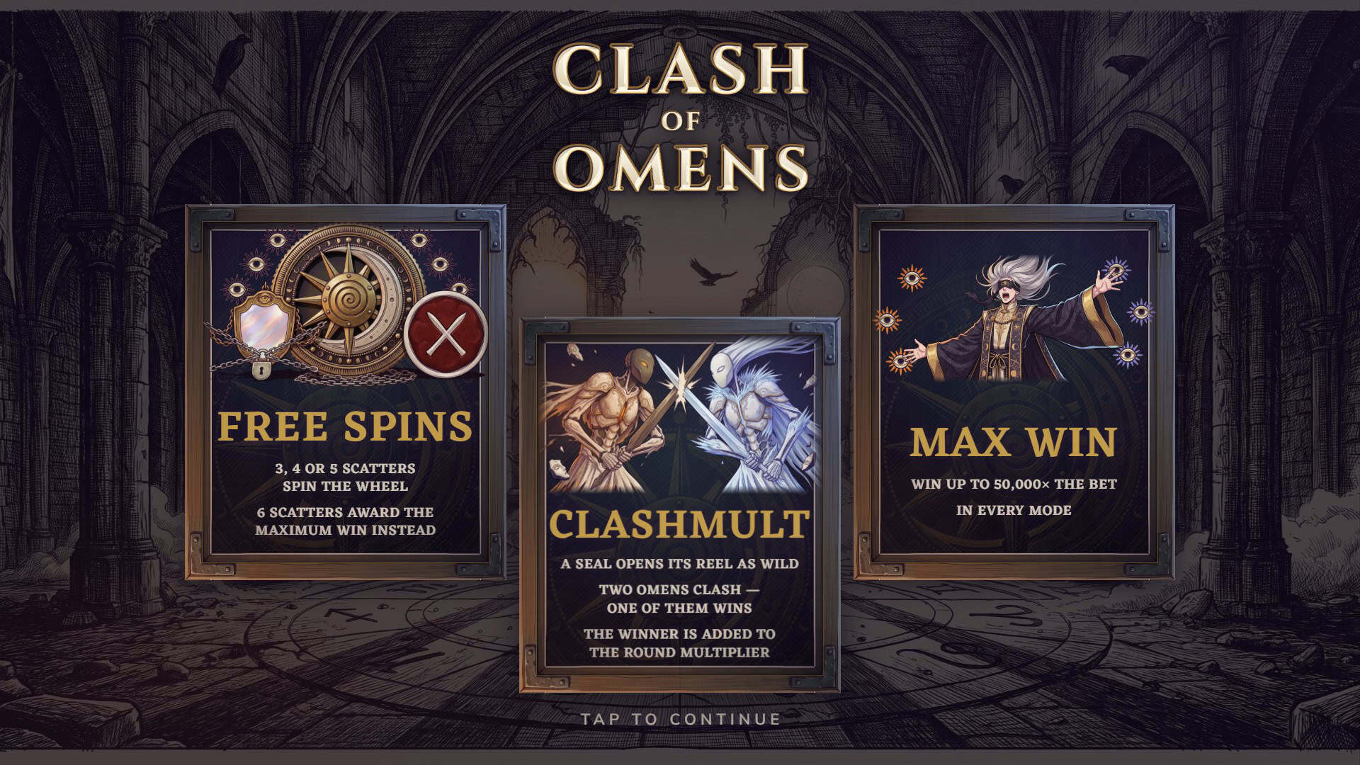 Clash Of Omens slot intro screen