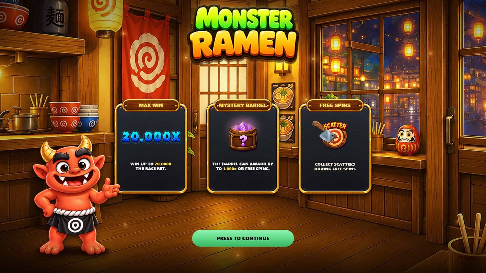 Monster Ramen slot intro screen
