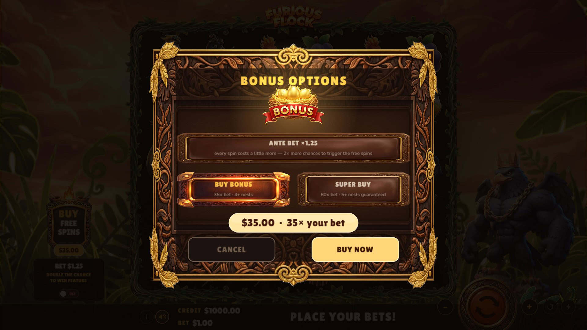Furious Flock bonus buy menu