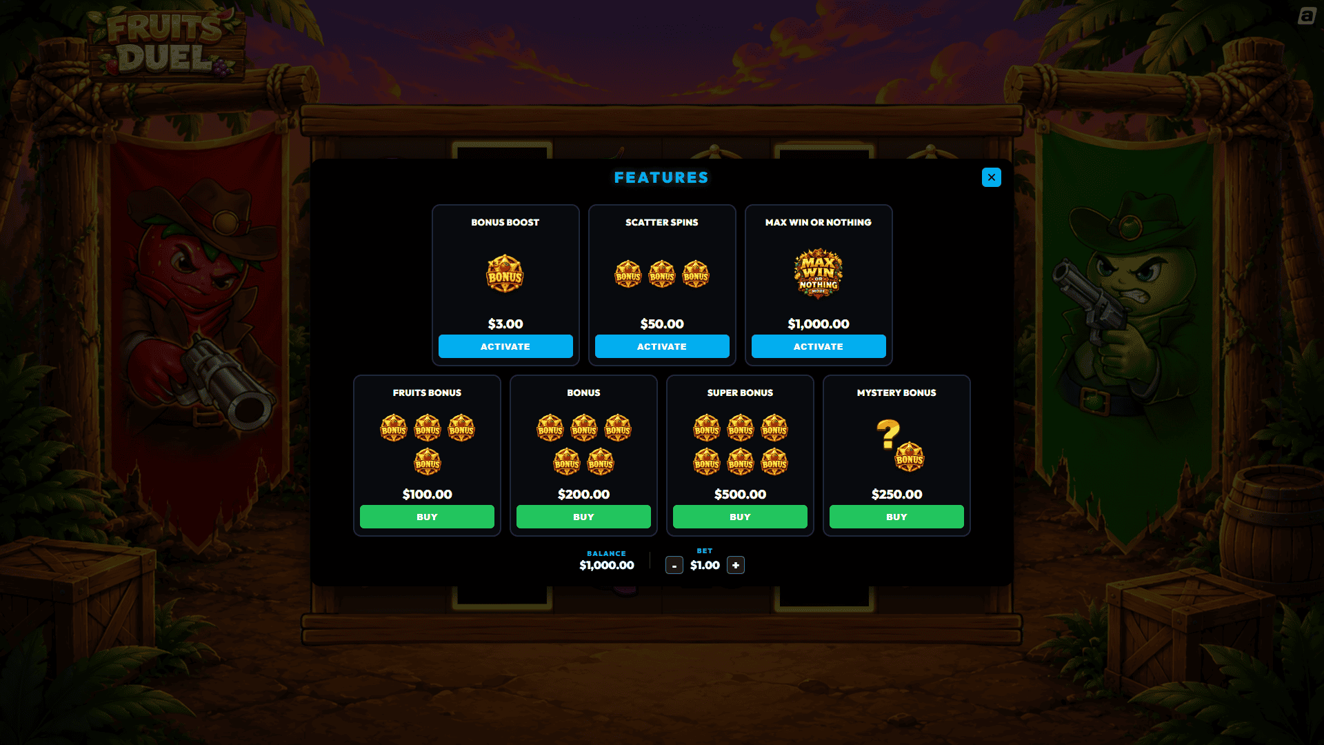 Fruits Duel bonus buy menu