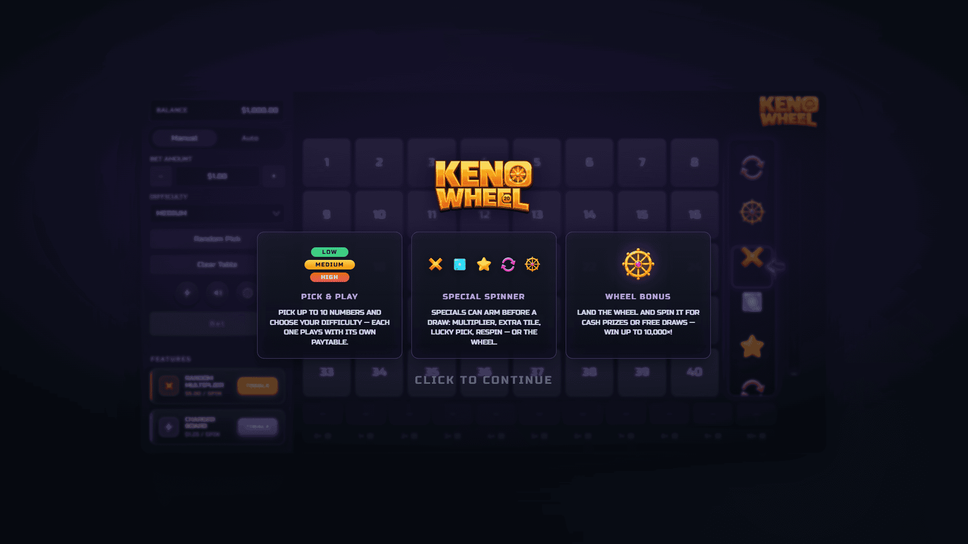 Keno Wheel slot intro screen