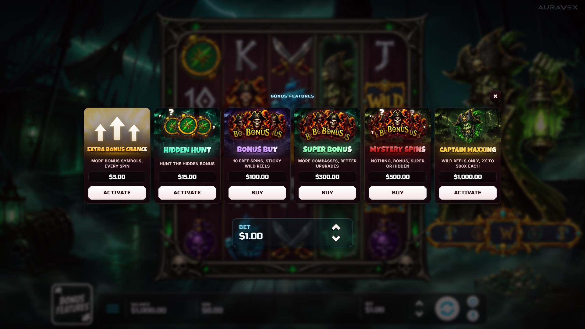 Cursed Captain bonus buy menu