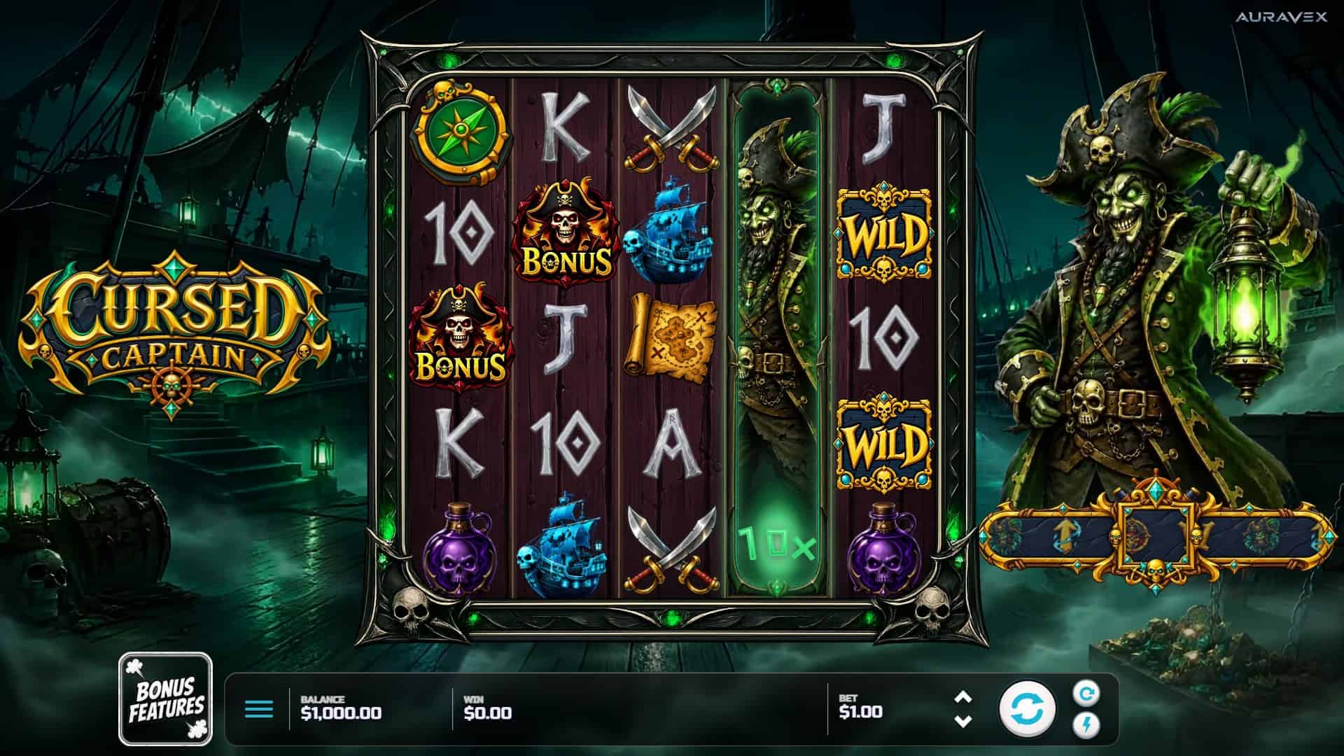 Cursed Captain slot gameplay reels