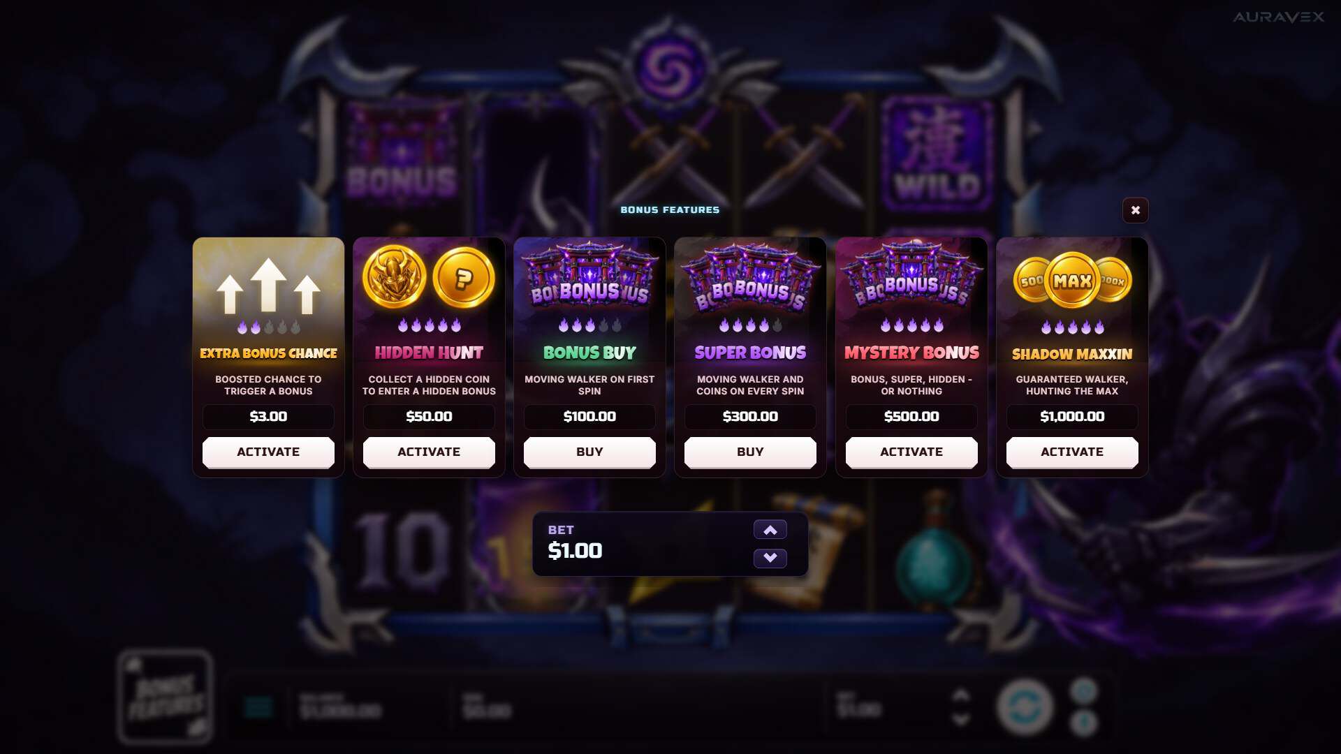 Shadow Shogun bonus buy menu