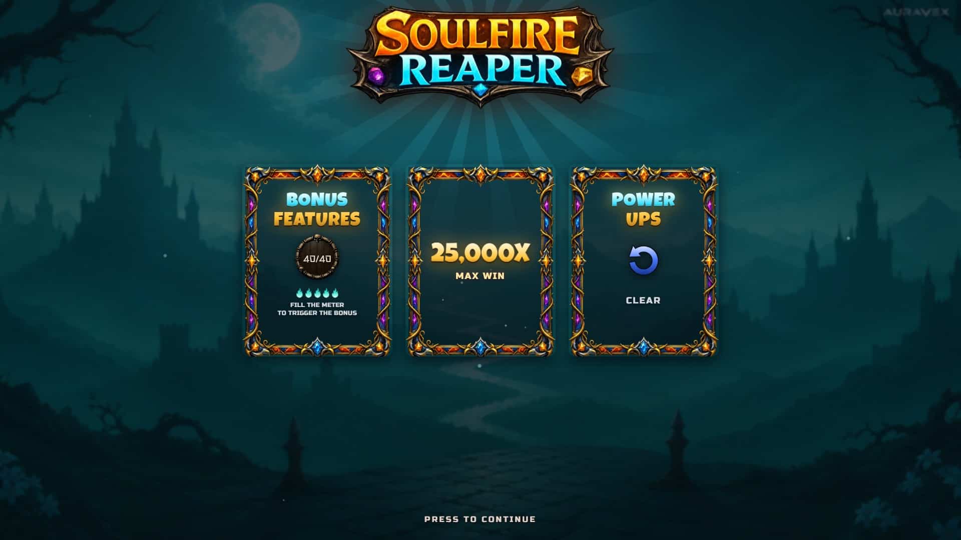 Soulfire Reaper slot intro screen