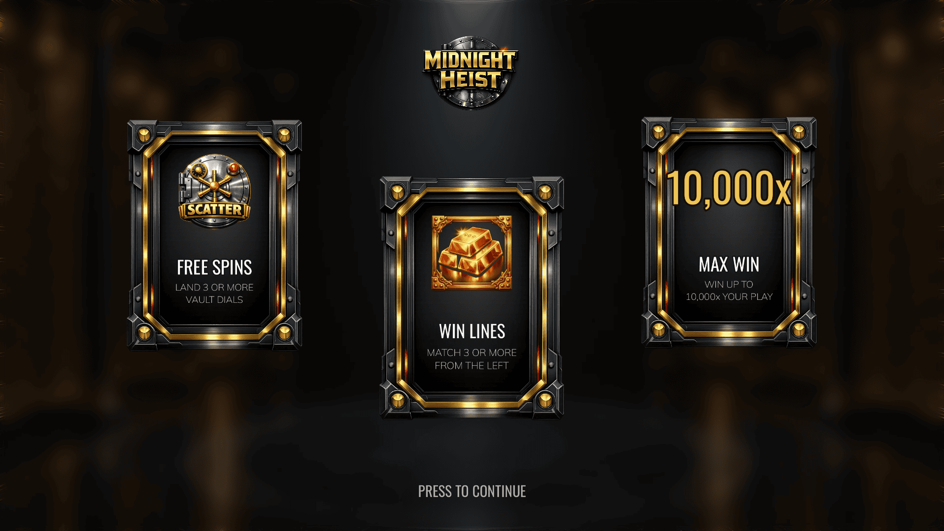 Midnight Heist slot intro screen