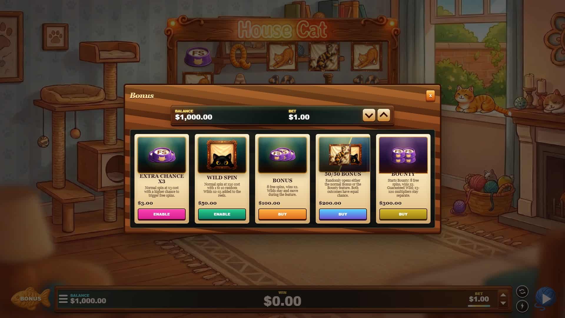 House Cat bonus buy menu